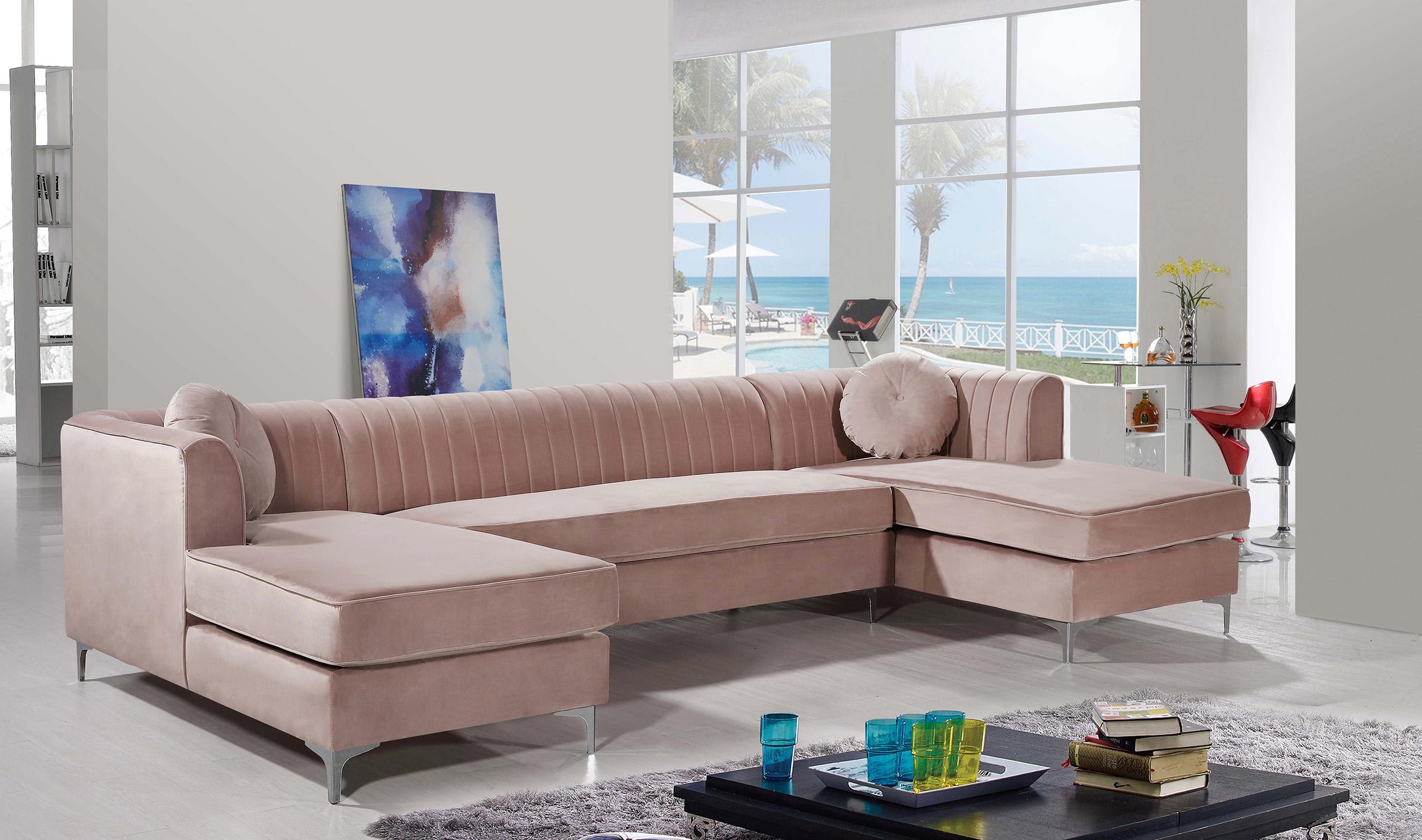 

        
Meridian Furniture Graham 661Pink Sectional Sofa Pink Velvet 704831400007

