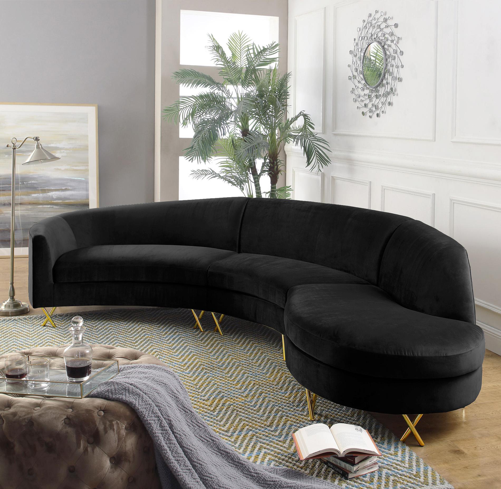 Contemporary, Modern Sectional Sofa SERPENTINE 671Black 671Black-Sectional in Black Velvet
