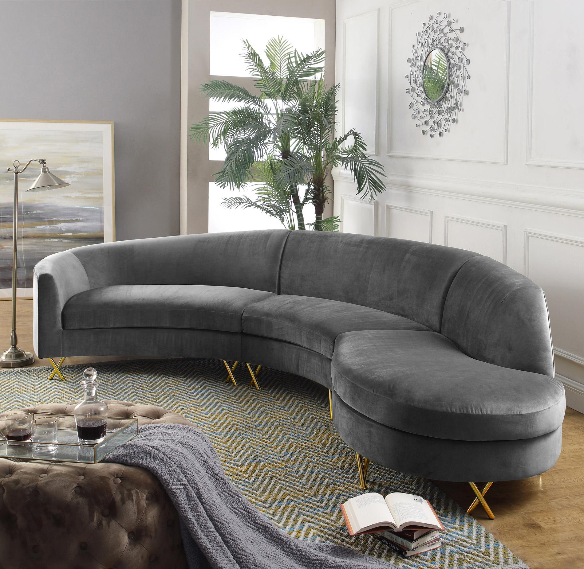 Contemporary, Modern Sectional Sofa SERPENTINE 671Grey 671Grey-Sectional in Gray Velvet