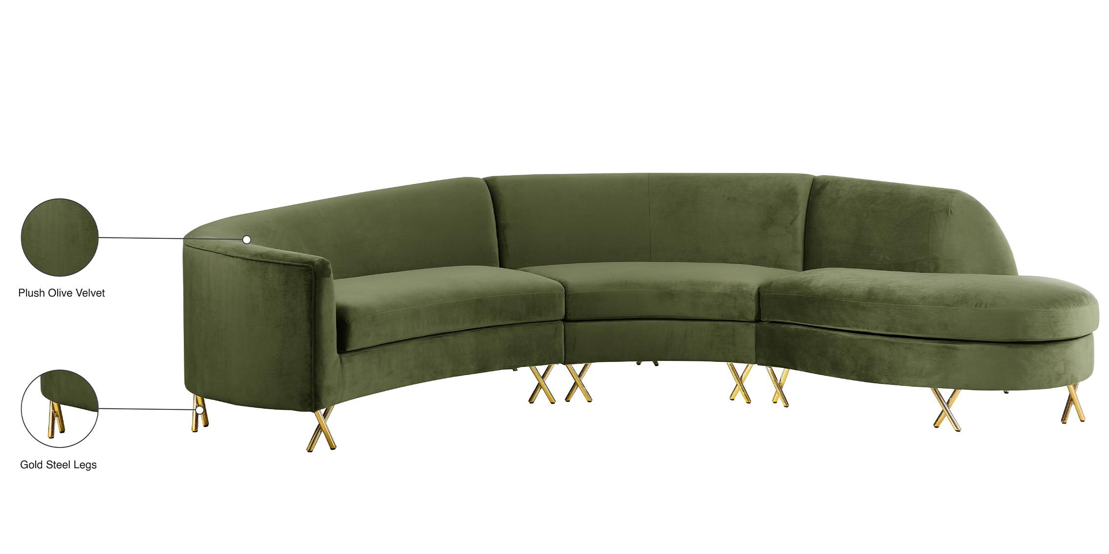 

        
Meridian Furniture SERPENTINE 671Olive Sectional Sofa Green Velvet 704831399899
