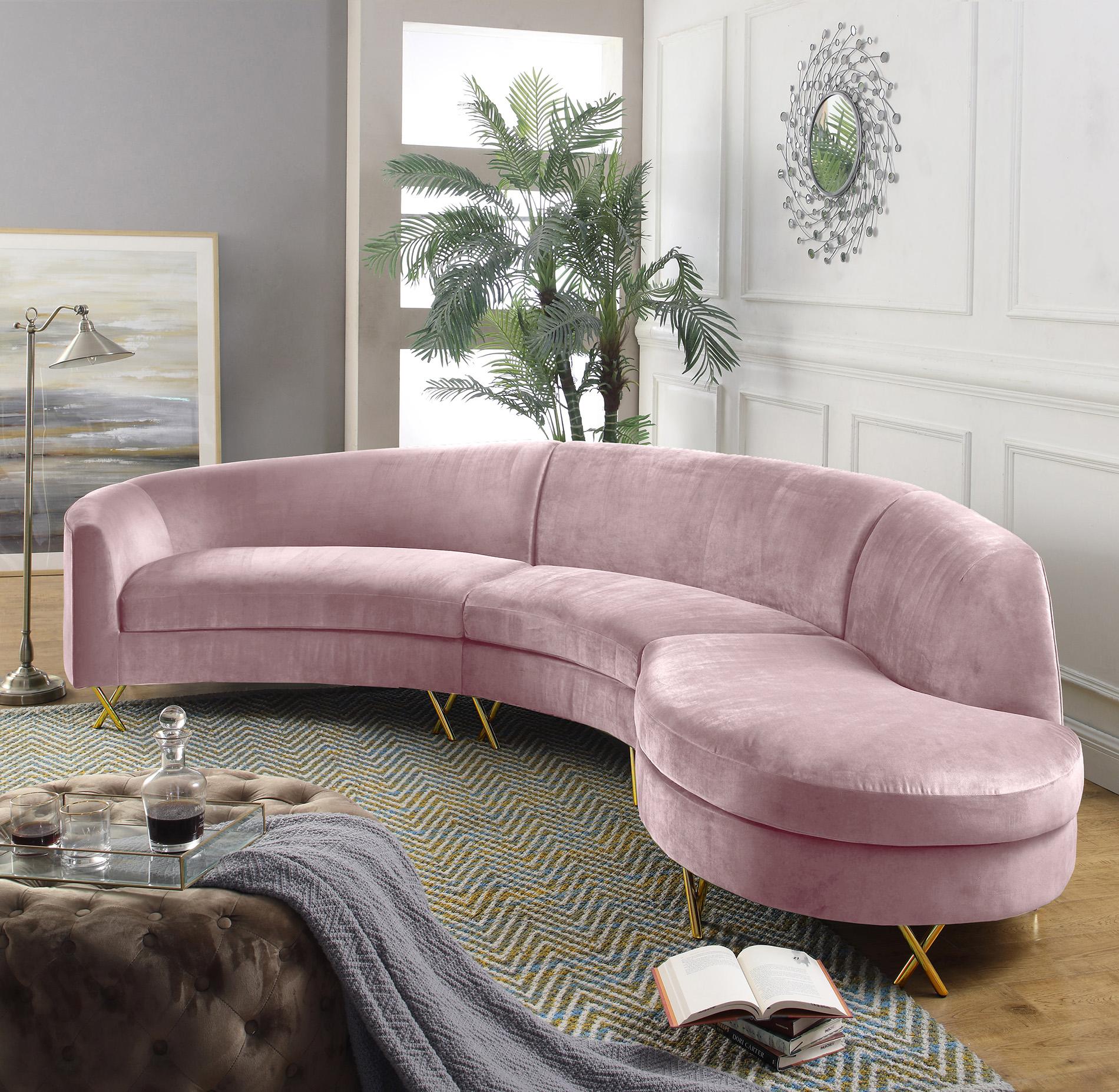 Contemporary, Modern Sectional Sofa SERPENTINE 671Pink 671Pink-Sectional in Pink Velvet