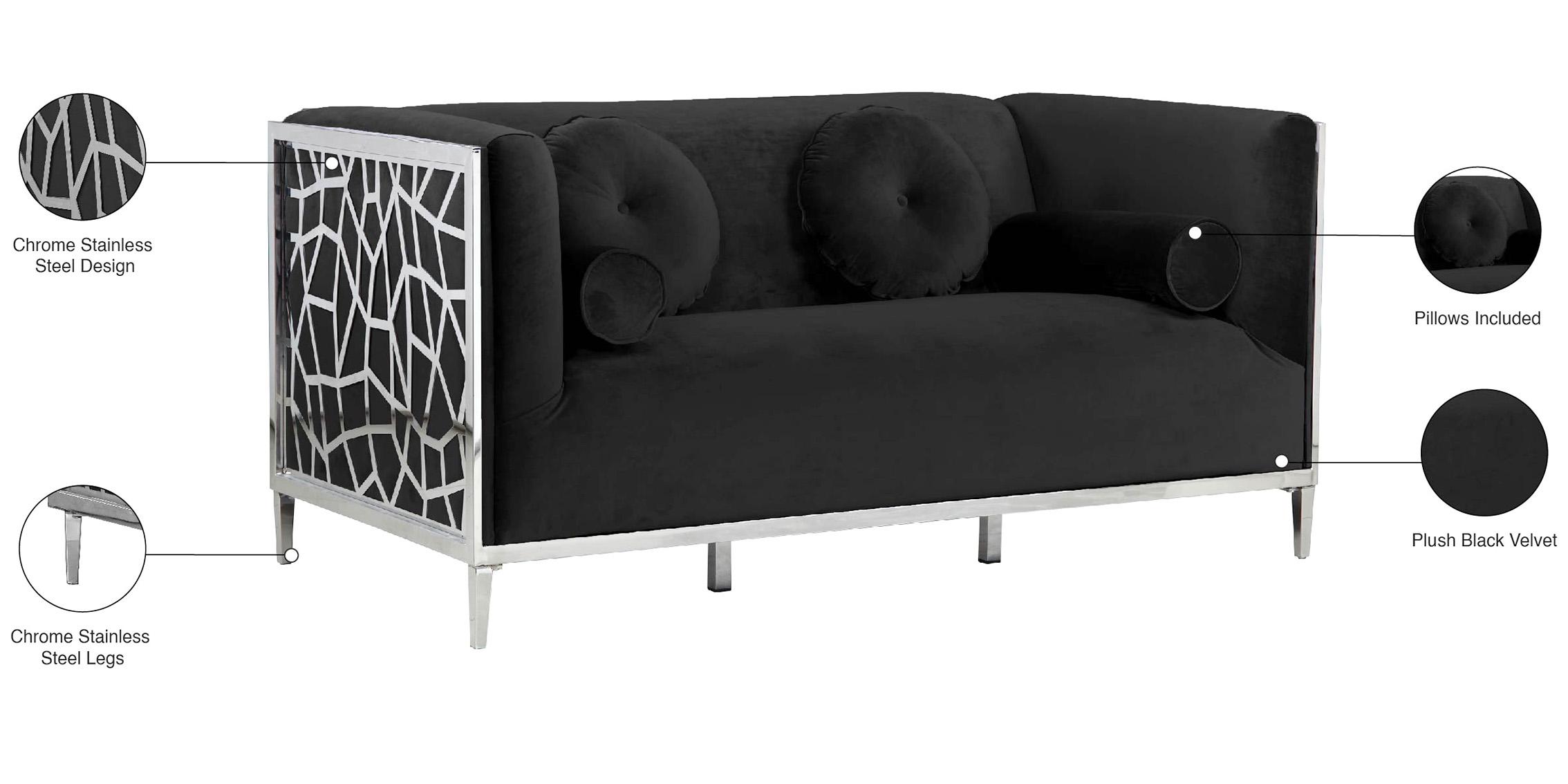 

    
 Shop  Black Velvet & Chrome Sofa Set 3Pcs OPAL 672Black-S Meridian Contemporary Modern
