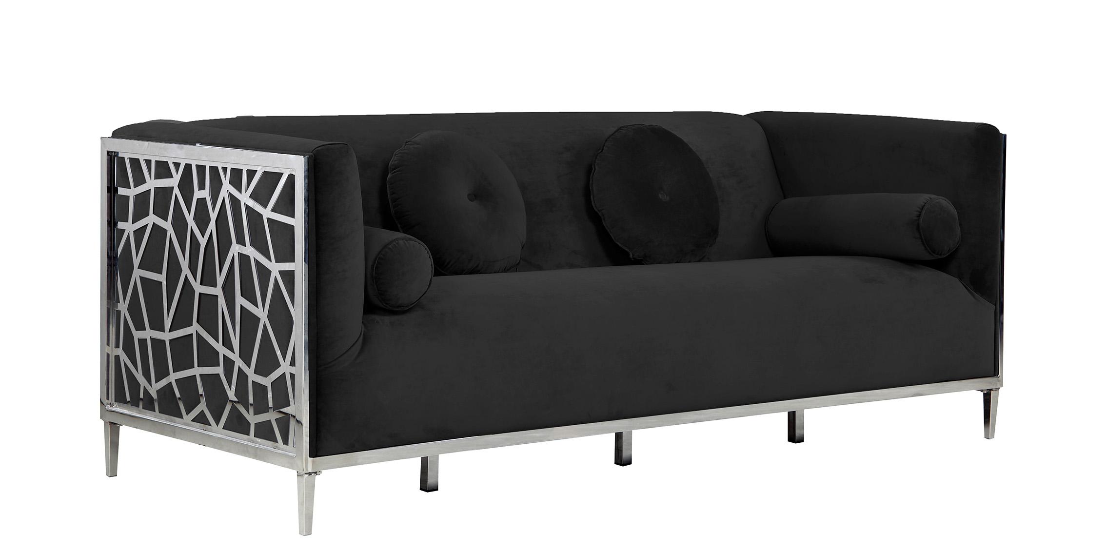 

    
Black Velvet & Chrome Sofa Set 3Pcs OPAL 672Black-S Meridian Contemporary Modern

