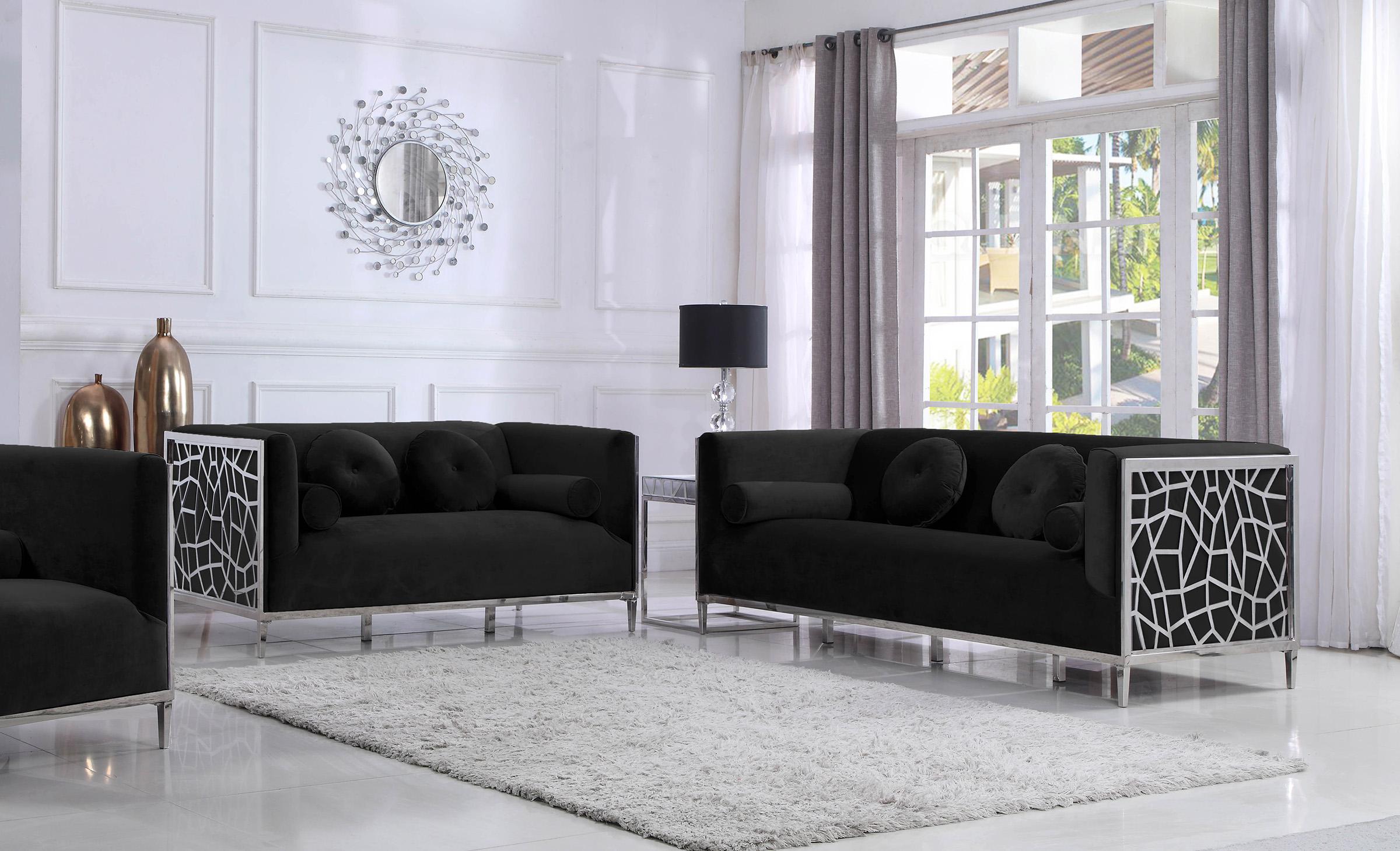 Contemporary Sofa Set Opal 672Black-S-Set-2 672Black-S-Set-2 in Black Velvet