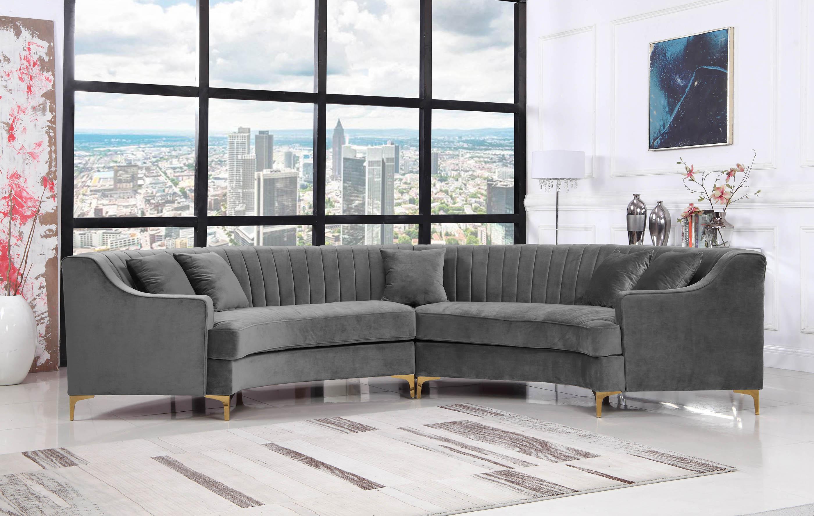 

        
Meridian Furniture JACKSON 673Grey Sectional Sofa Gray Soft Velvet 704831399820
