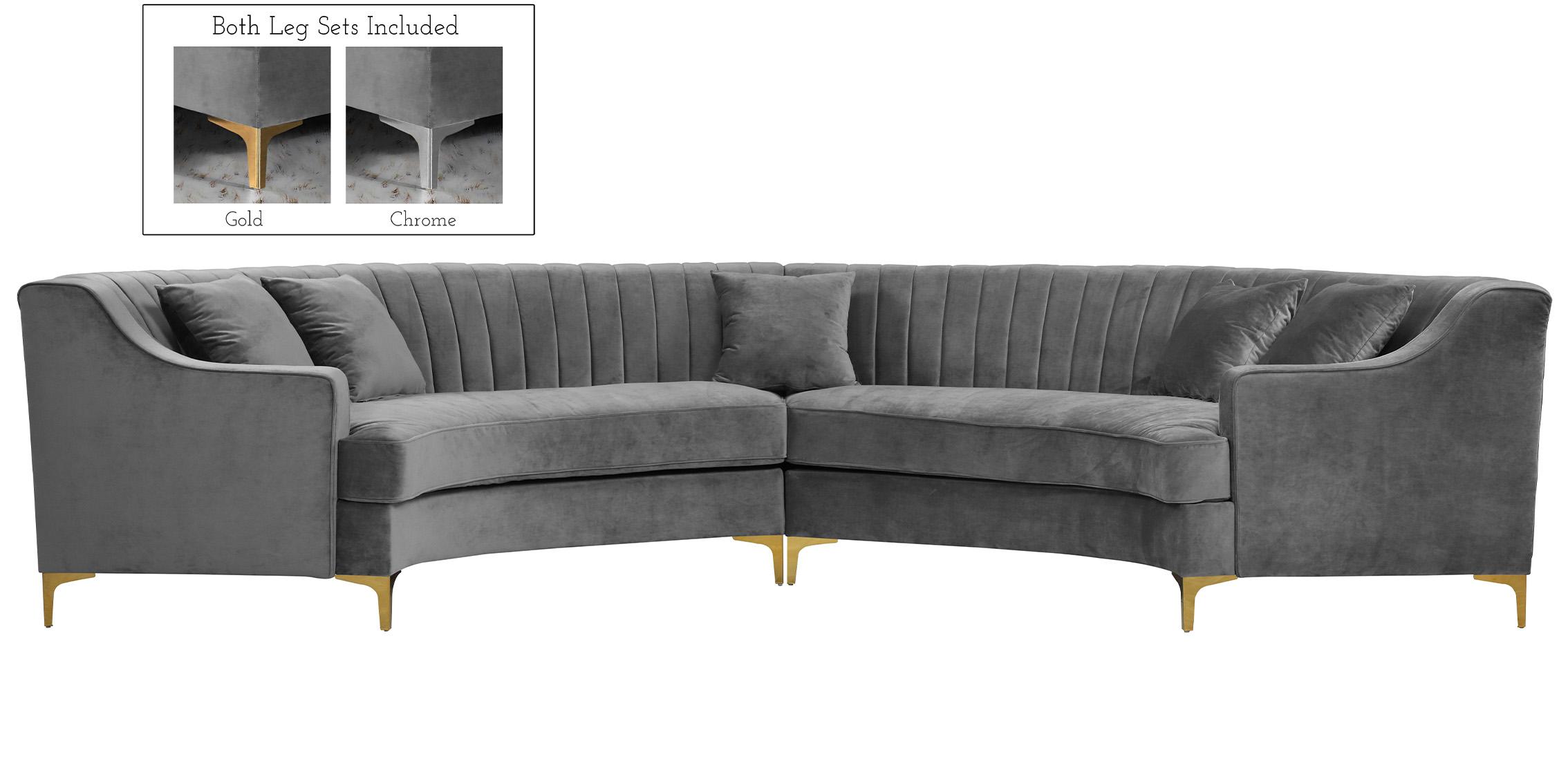 

    
Glam Grey Velvet Sectional Sofa JACKSON 673Grey Meridian Contemporary Modern
