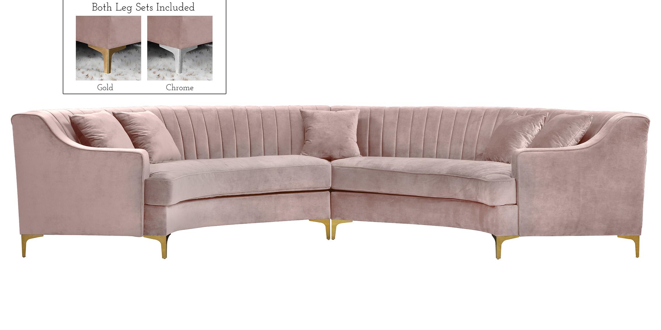 

    
Glam Pink Velvet Sectional Sofa JACKSON 673Pink Meridian Contemporary Modern
