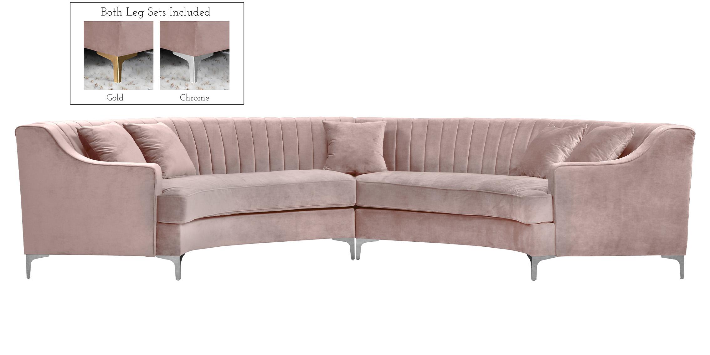 Contemporary, Modern Sectional Sofa JACKSON 673Pink 673Pink-Sectional in Pink Soft Velvet