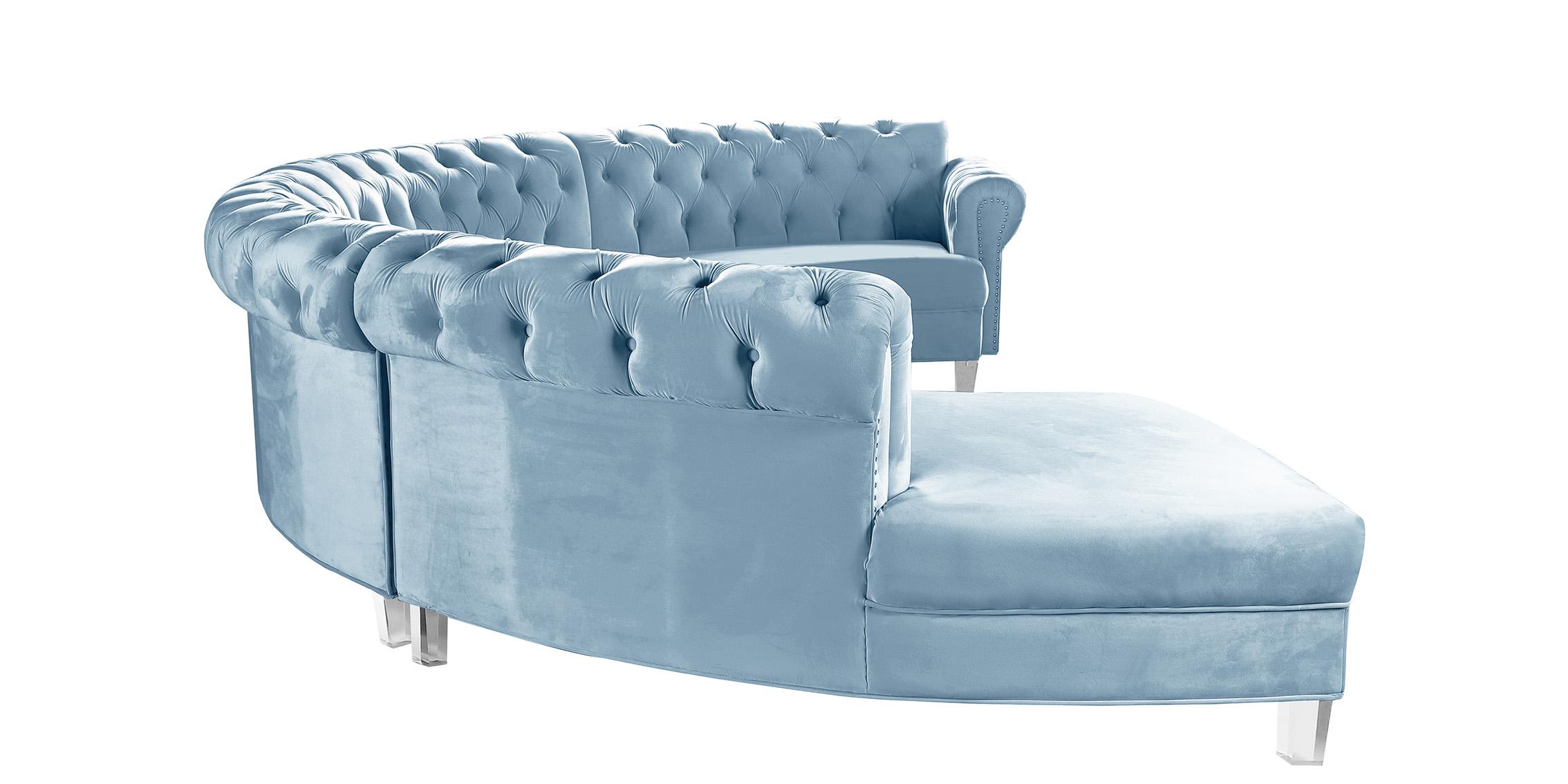 

        
Meridian Furniture ANABELLA 697Skyblu-4 Sectional Sofa Light Blue Velvet 704831405873
