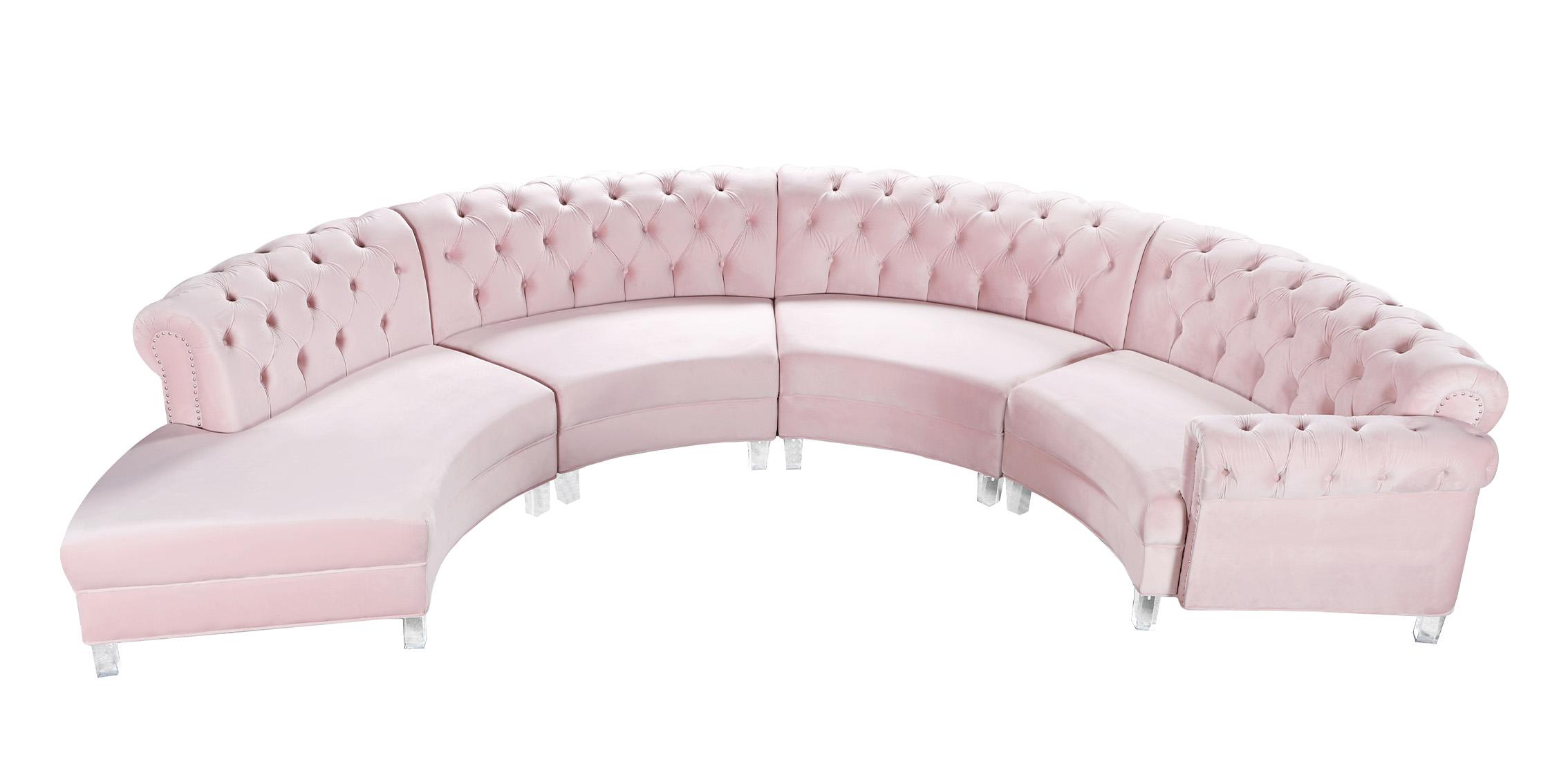 Contemporary, Modern Sectional Sofa ANABELLA 697Pink-4 697Pink-Sec-4PC in Pink Velvet