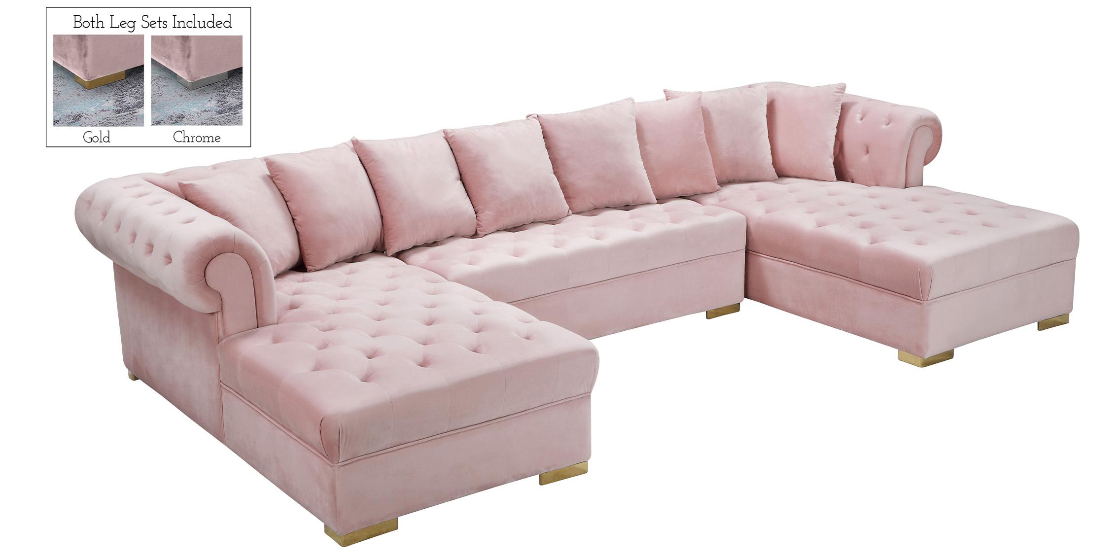 Contemporary, Modern Sectional Sofa PRESLEY 698Pink-Sectional 698Pink-Sectional in Pink Velvet