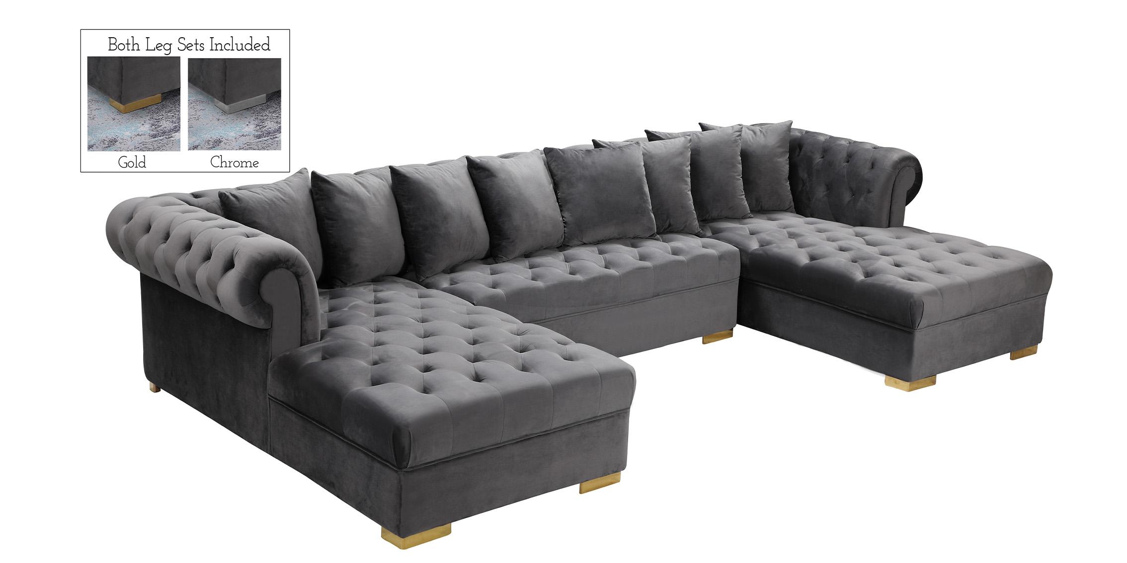 Contemporary, Modern Sectional Sofa PRESLEY 698Grey-Sectional 698Grey-Sectional in Gray Velvet