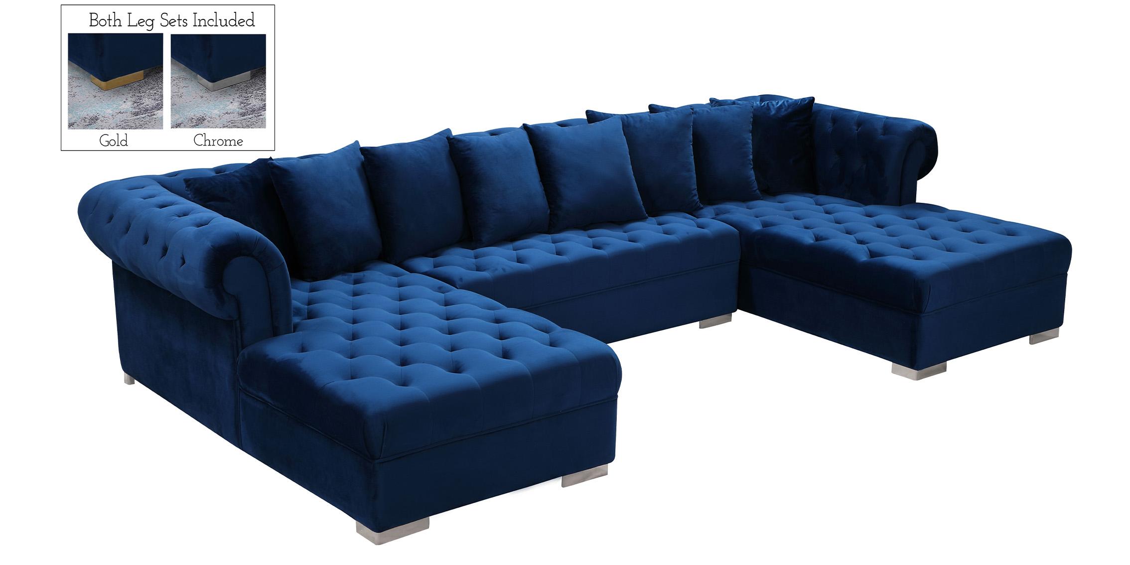 Contemporary, Modern Sectional Sofa PRESLEY 698Navy-Sectional 698Navy-Sectional in Navy blue Velvet