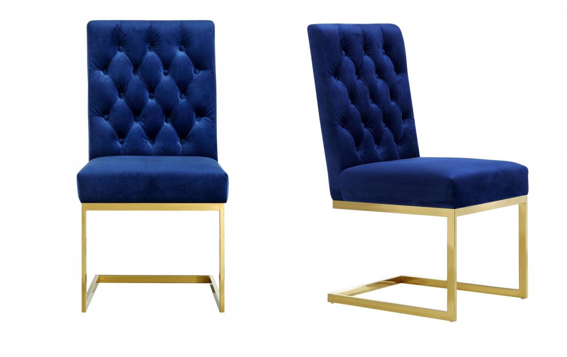 Contemporary Dining Side Chair 712 Cameron 712Navy-C-Set-2 in Navy Velvet