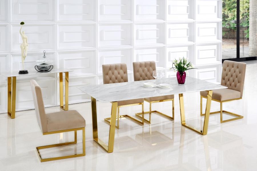 Contemporary Dining Table Set Cameron 712-T-712BE-C-Set-5 712-T-712BE-C-Set-5 in Gold, Beige Velvet