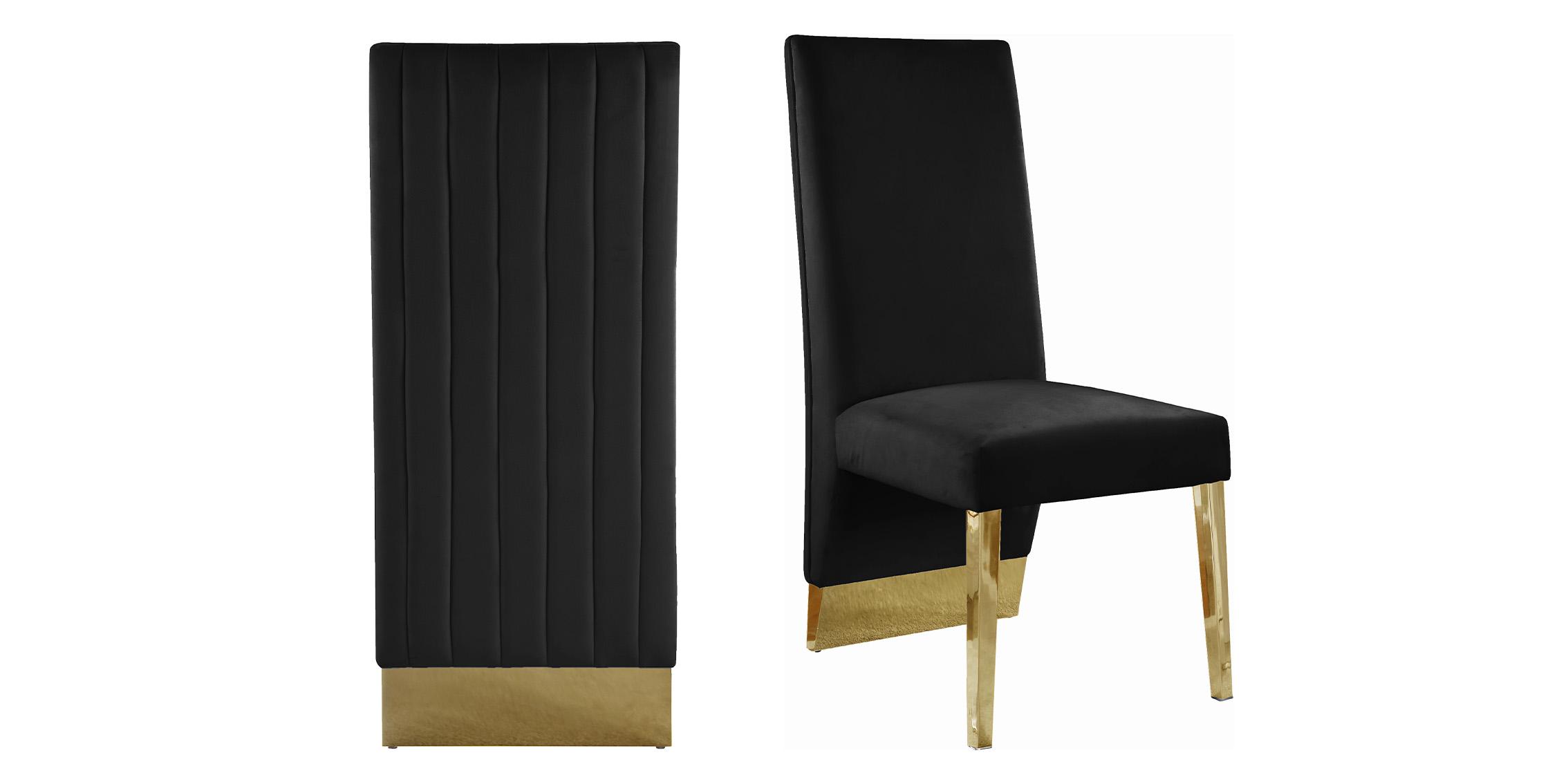 

    
Glam Black Velvet Dining Chair Set 4Pcs 755Black-C PORSHA Meridian Modern
