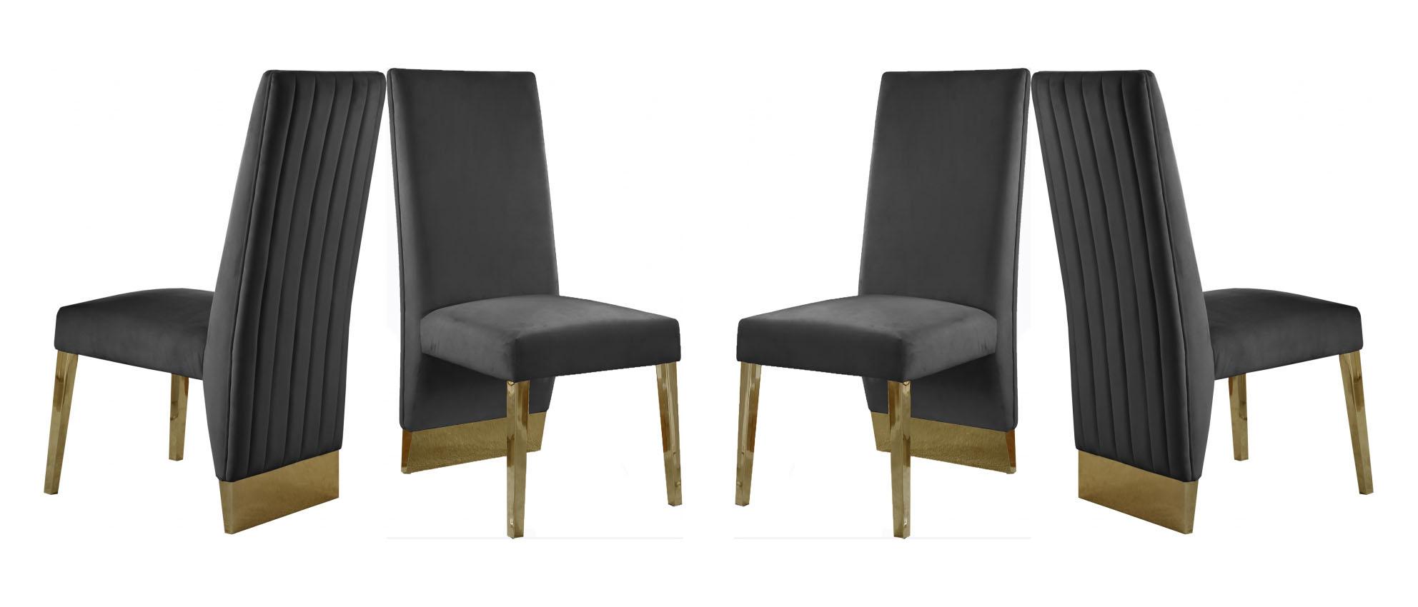 

    
Glam Grey Velvet Dining Chair Set 4Pcs 755Grey-C PORSHA Meridian Modern
