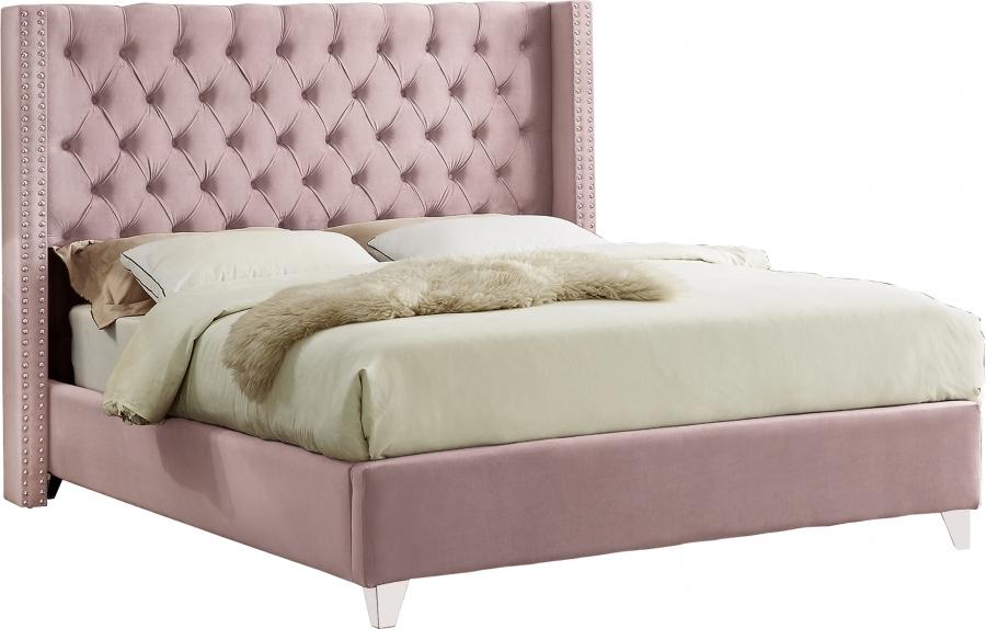 

    
Pink Velvet King Platform Bed AidenPink-K Meridian Contemporary Modern

