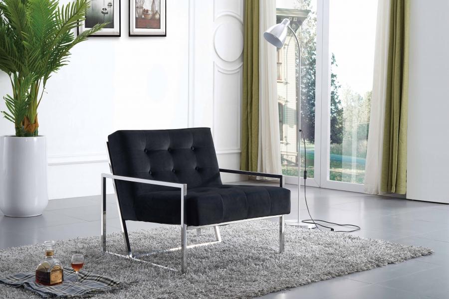 

    
Black Velvet & Chrome Base Accent Chair Set 2Pcs Alexis 522Black Meridian Modern
