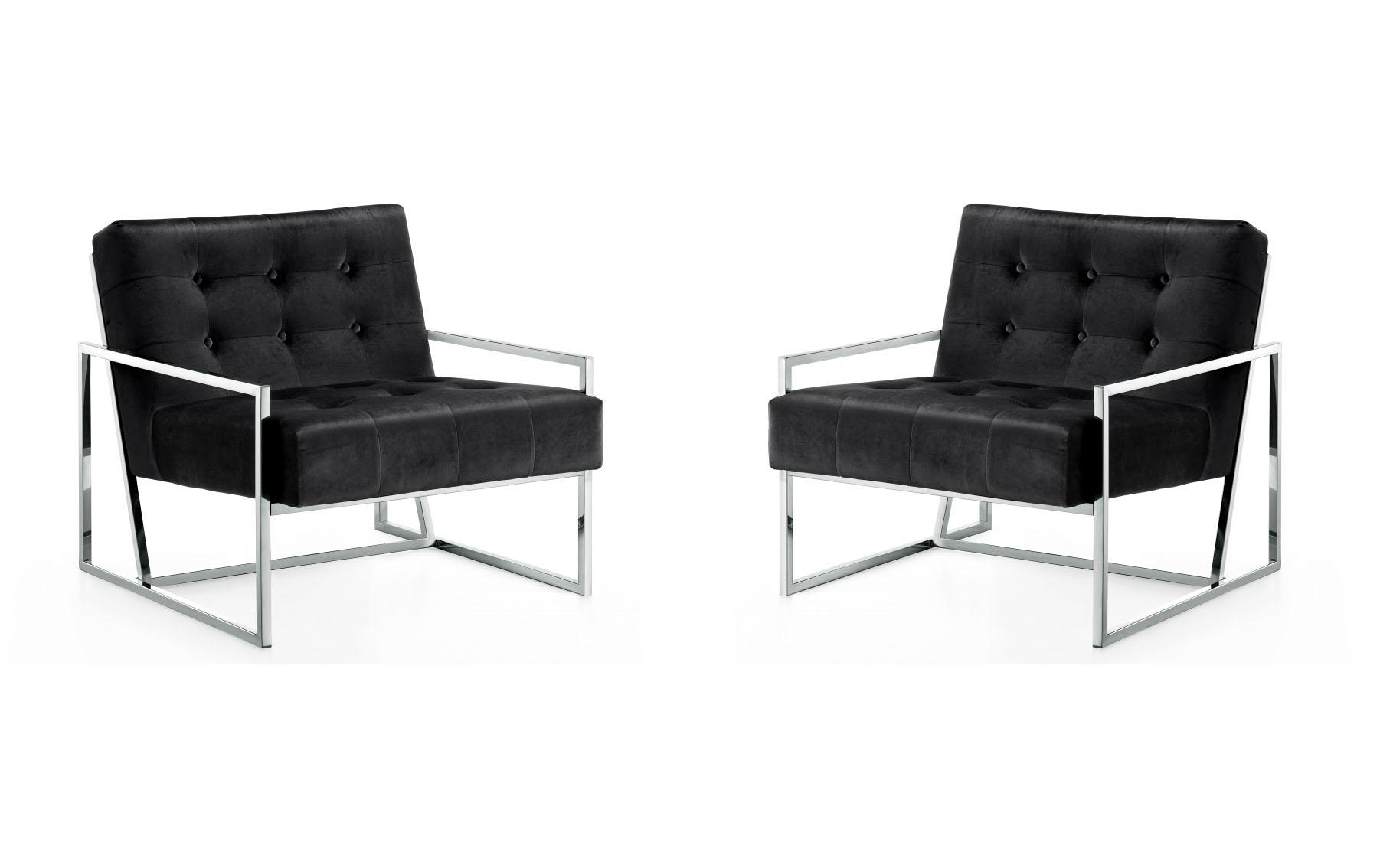 Contemporary, Modern Accent Chair Set Alexis 522Black-Set-2 522Black-Set-2 in Black Velvet