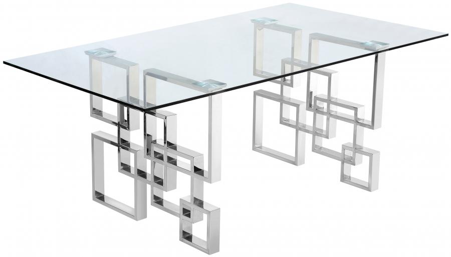 

    
Glass Top Chrome Stainless Steel Dining Table Alexis 731-T Meridian Modern
