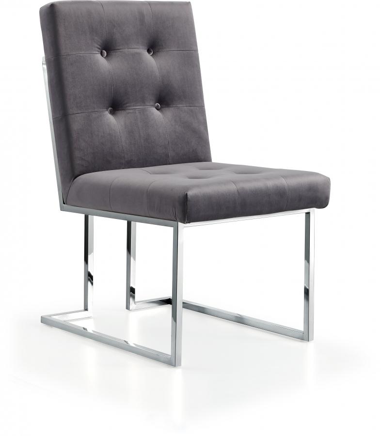 

    
Grey Velvet & Chrome Dining Chair Set 2Pcs Alexis 731Grey-C Meridian Modern
