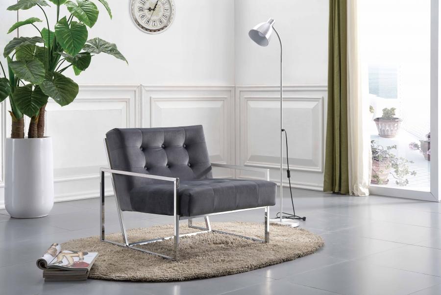 

    
Grey Velvet & Chrome Base Accent Chair Set 2Pcs Alexis 522Grey Meridian Modern
