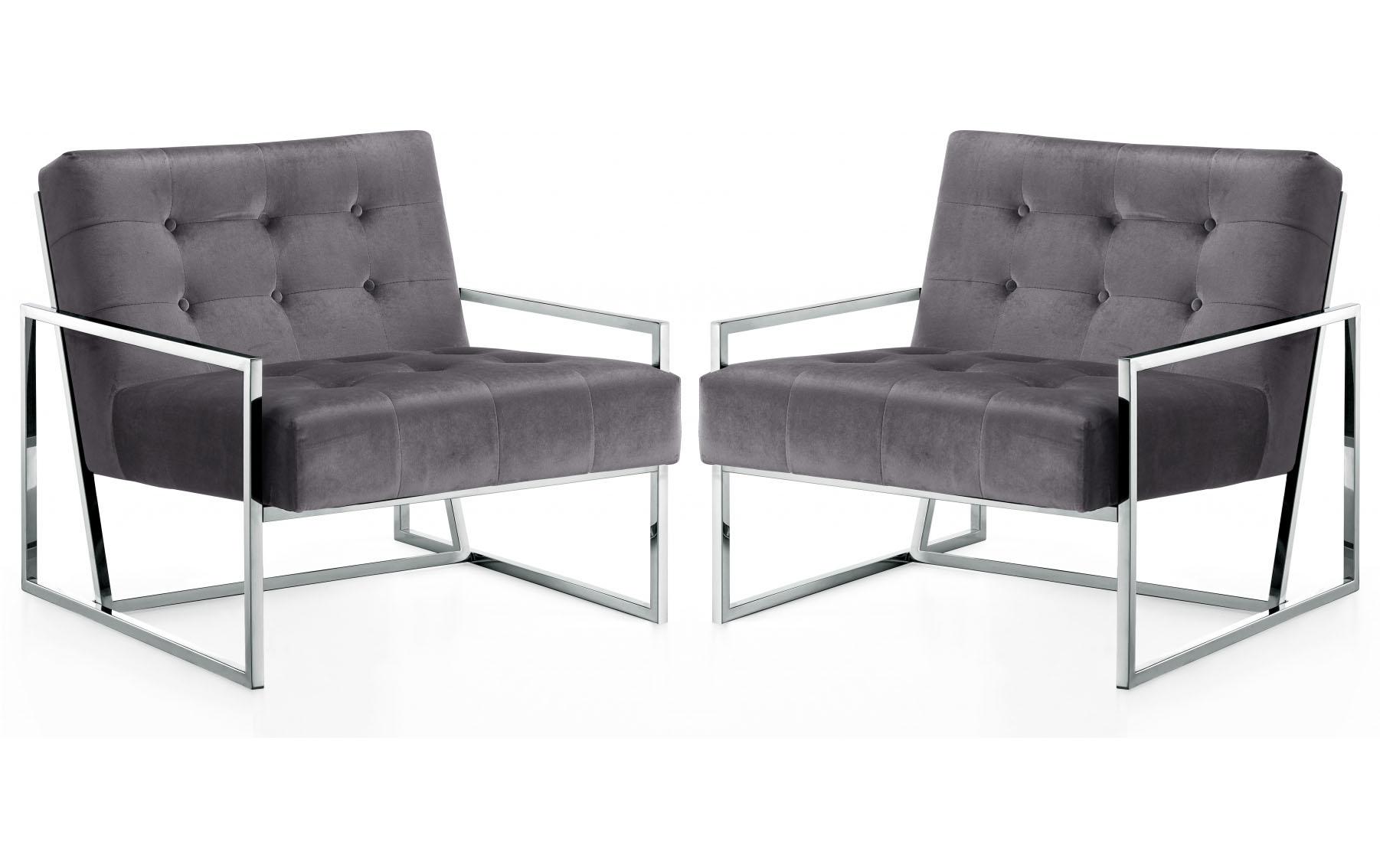 

    
Grey Velvet & Chrome Base Accent Chair Set 2Pcs Alexis 522Grey Meridian Modern
