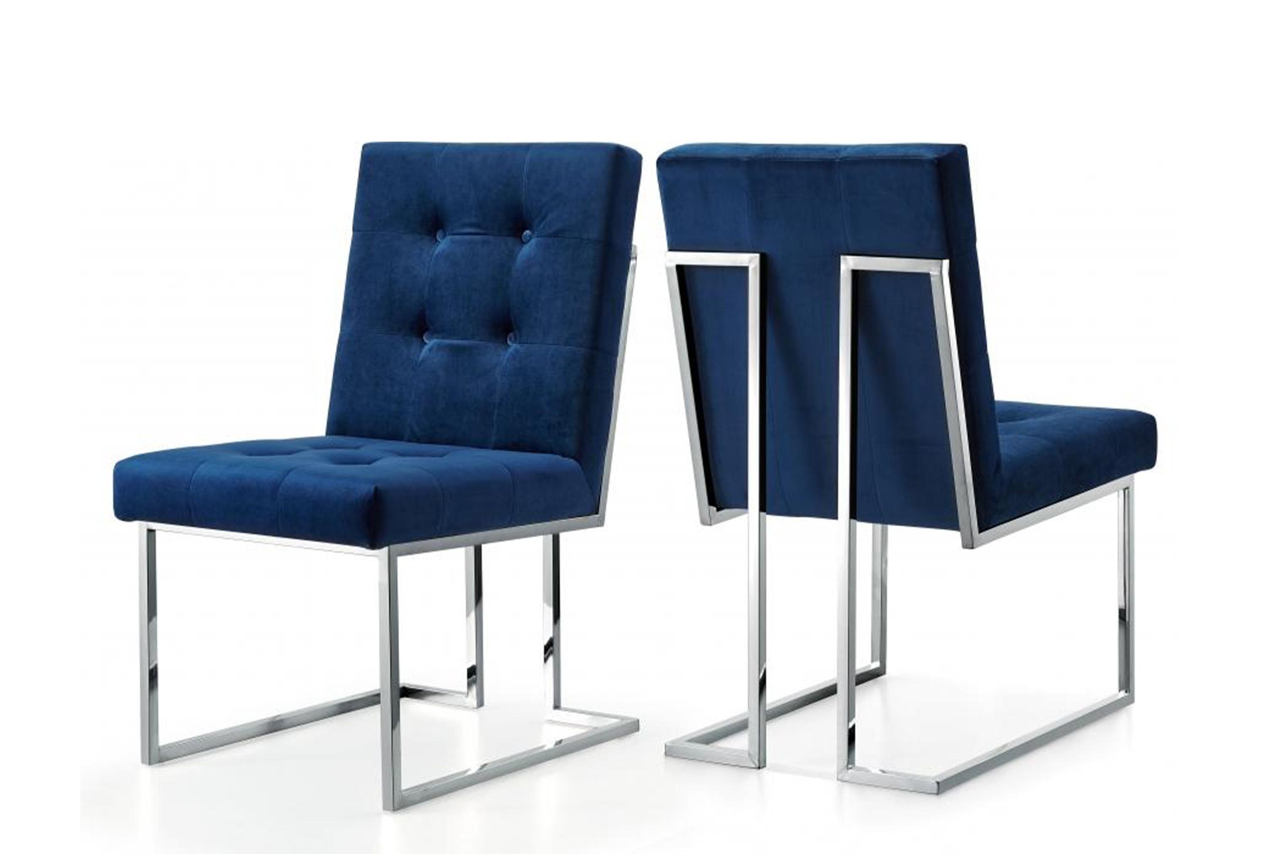 

    
Navy Velvet & Chrome Dining Chair Set 2Pcs Alexis 731Navy-C Meridian Modern
