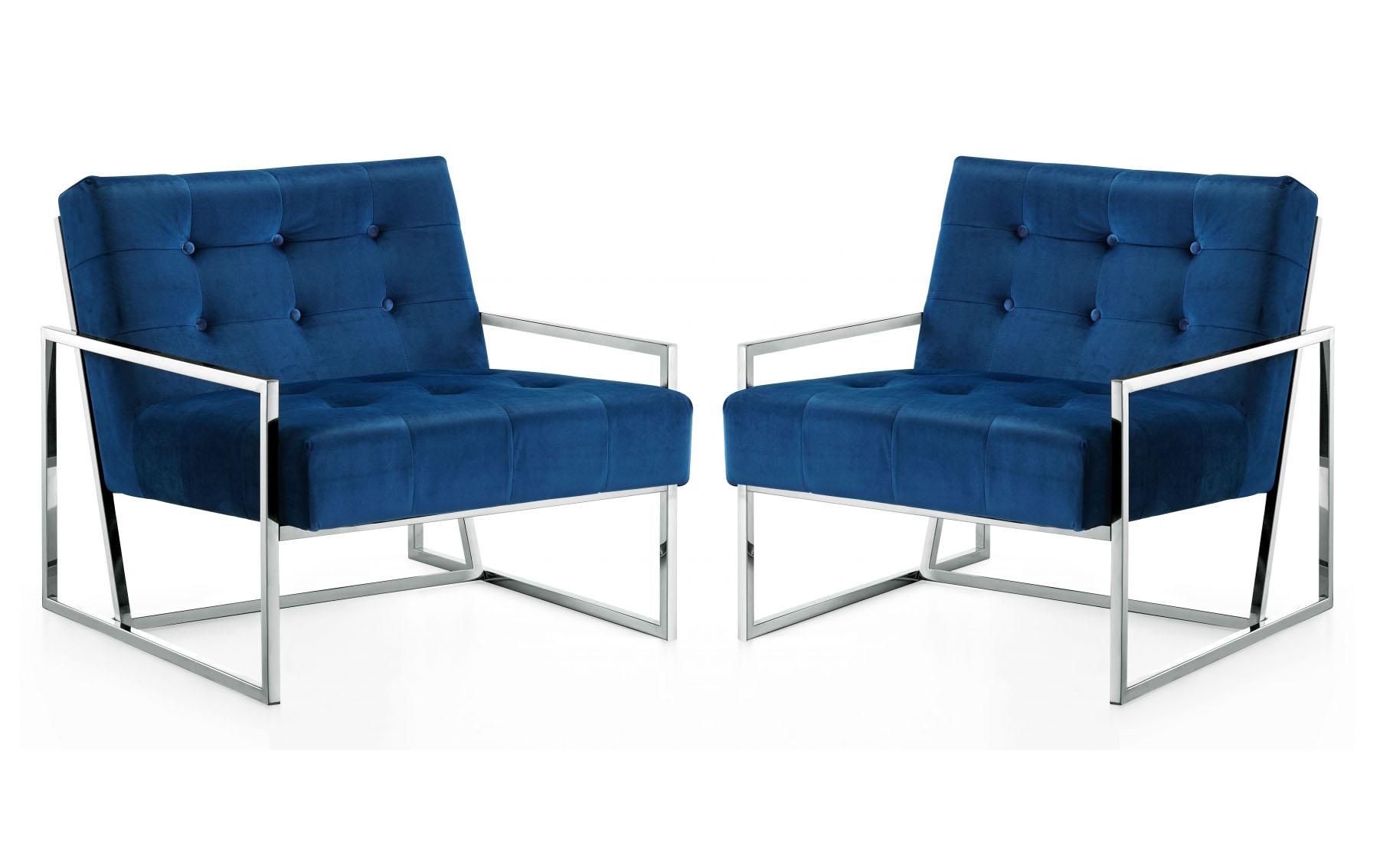 Contemporary, Modern Accent Chair Set Alexis 522Navy-Set-2 522Navy-Set-2 in Navy blue Velvet