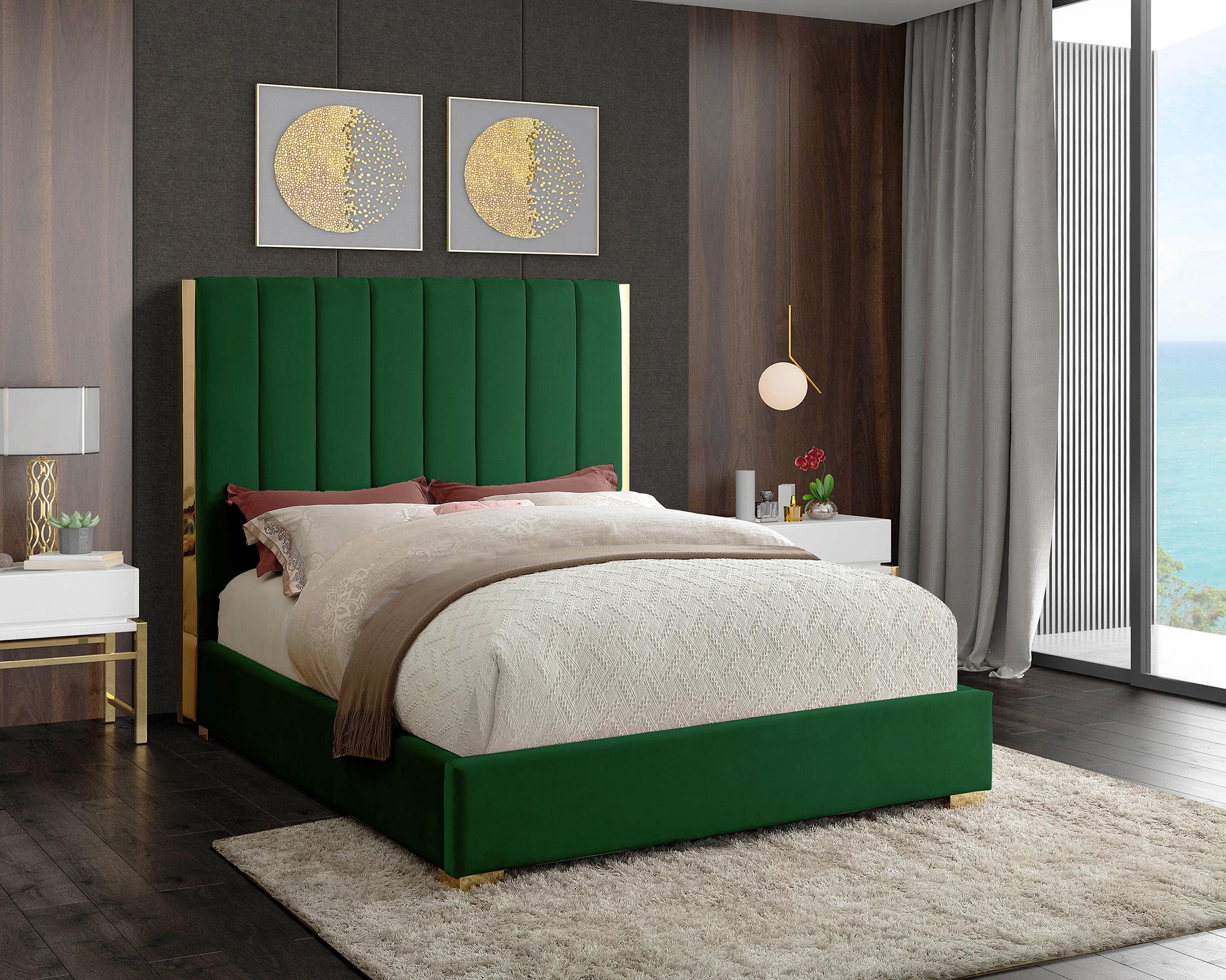 

    
Green Velvet Channel Tufting King Bed BECCA Meridian Modern Contemporary
