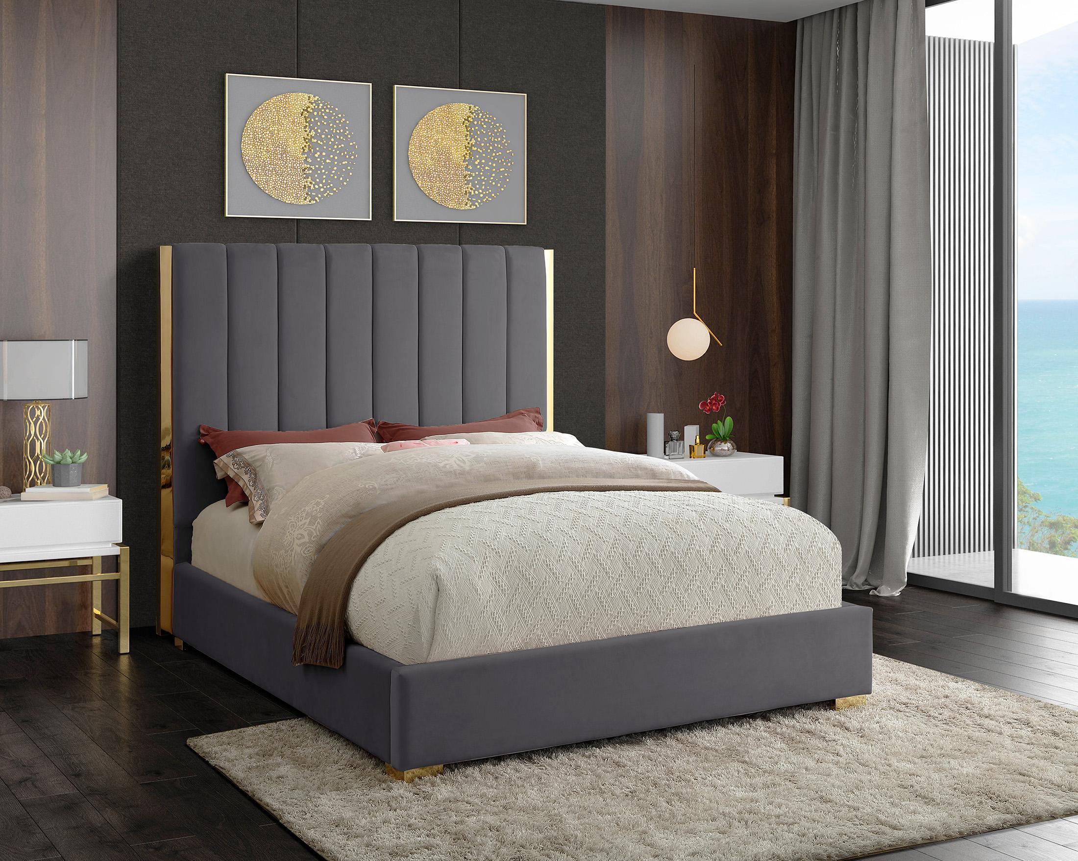 

    
Grey Velvet Channel Tufting Queen Bed BECCA Meridian Modern Contemporary
