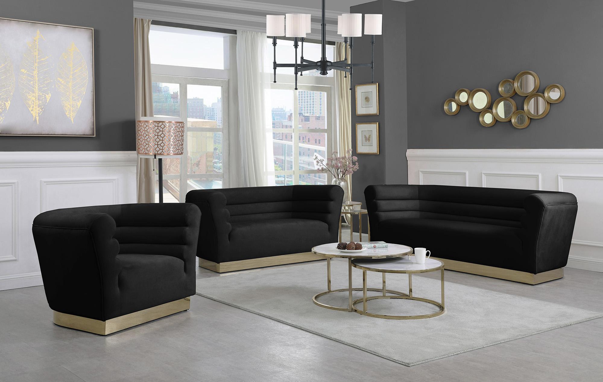 

    
Black Velvet Channel Tufting Sofa Set 3P BELLINI 669Black Meridian Contemporary
