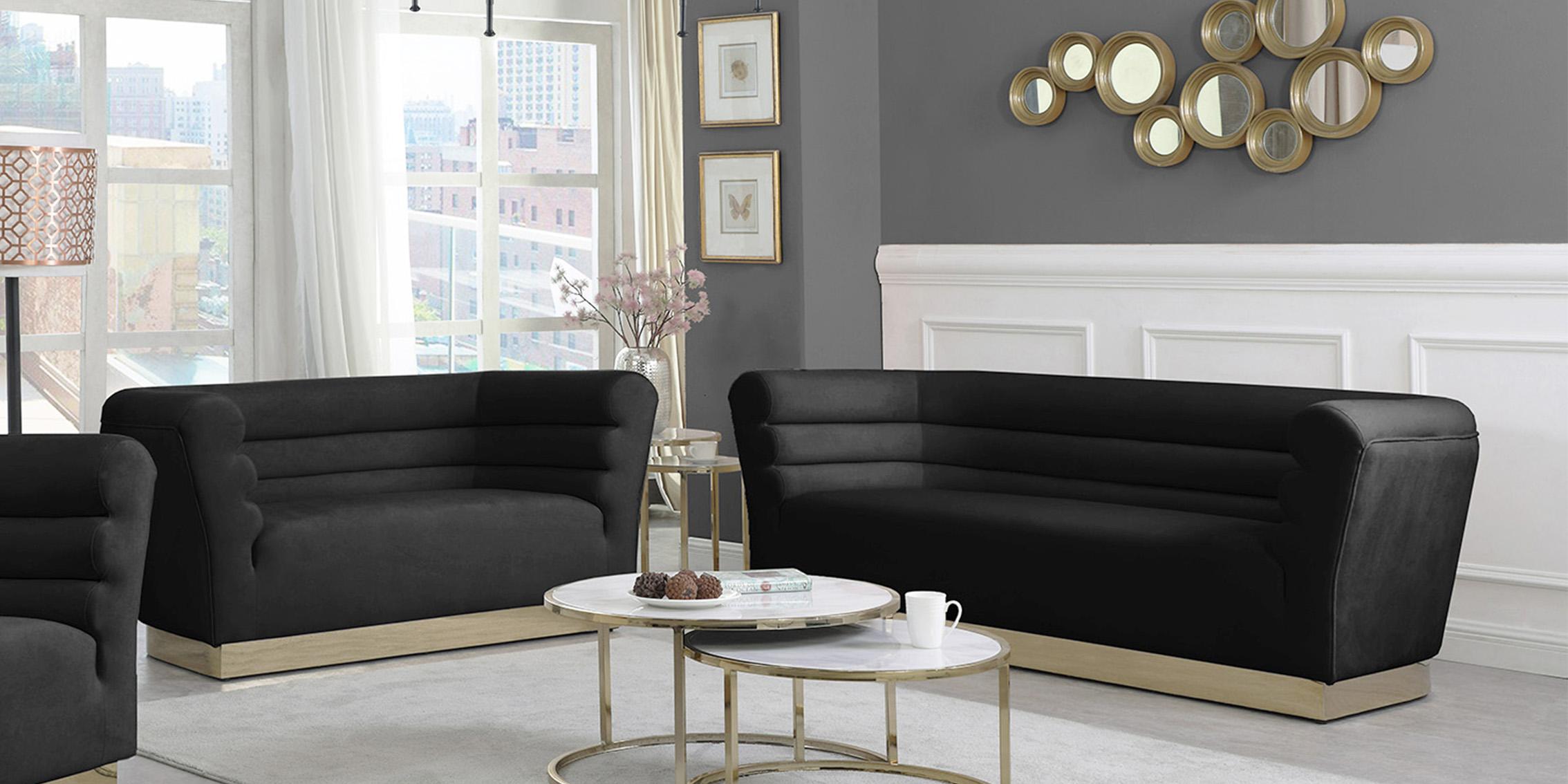 

    
Black Velvet Channel Tufting Sofa Set 2P BELLINI 669Black Meridian Contemporary
