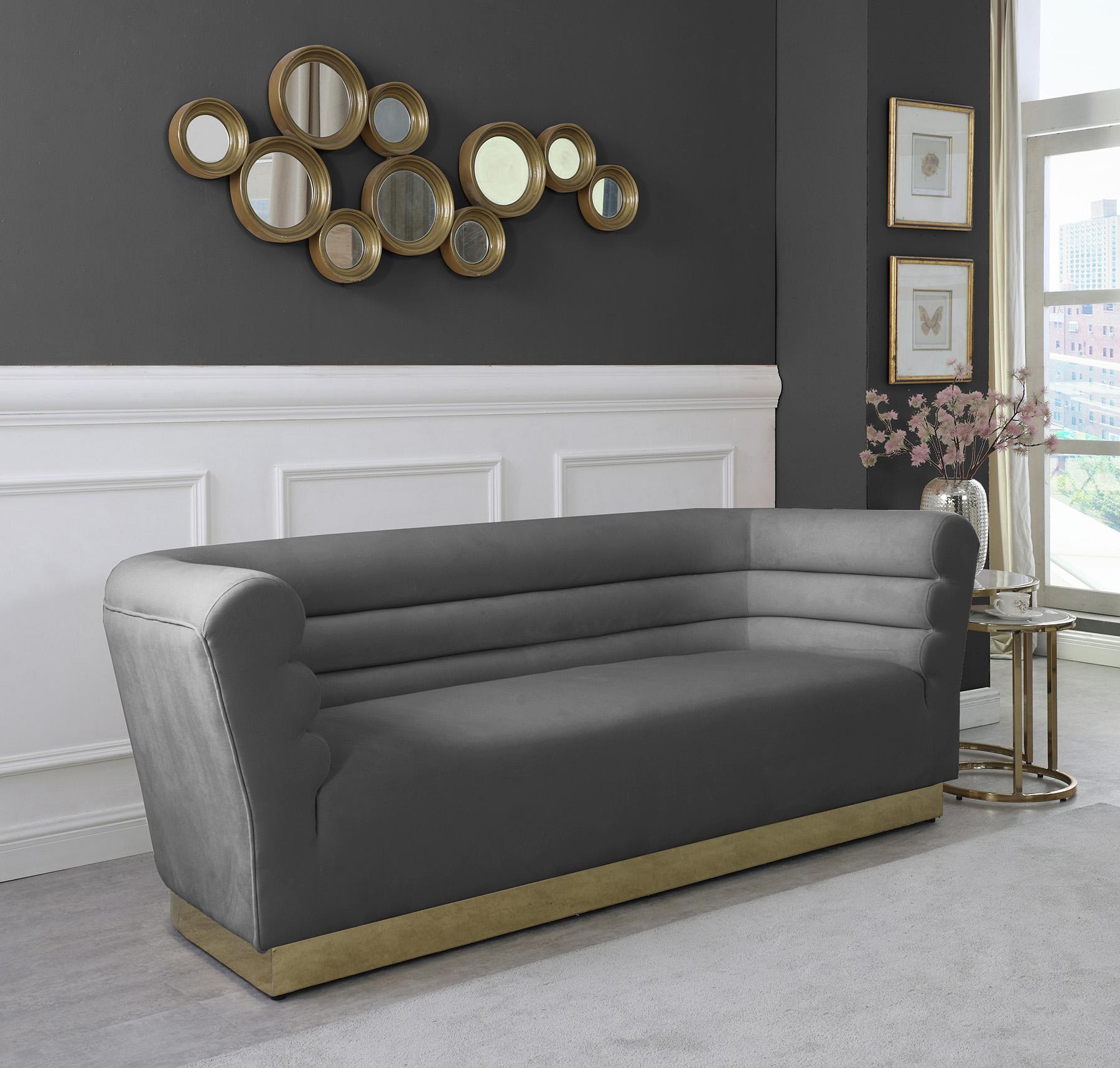 

    
 Order  Grey Velvet Channel Tufting Sofa Set 3P BELLINI 669Grey Meridian Contemporary
