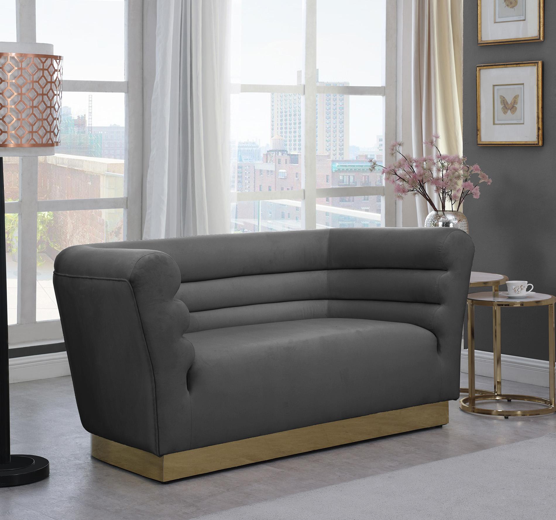 

    
 Shop  Grey Velvet Channel Tufting Sofa Set 3P BELLINI 669Grey Meridian Contemporary
