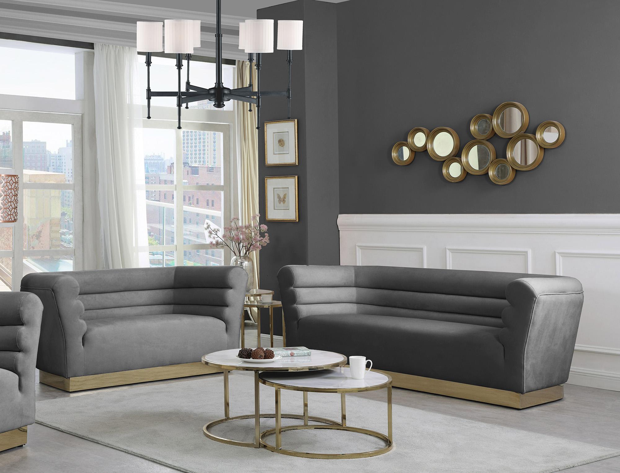 

    
Grey Velvet Channel Tufting Sofa Set 2P BELLINI 669Grey Meridian Contemporary
