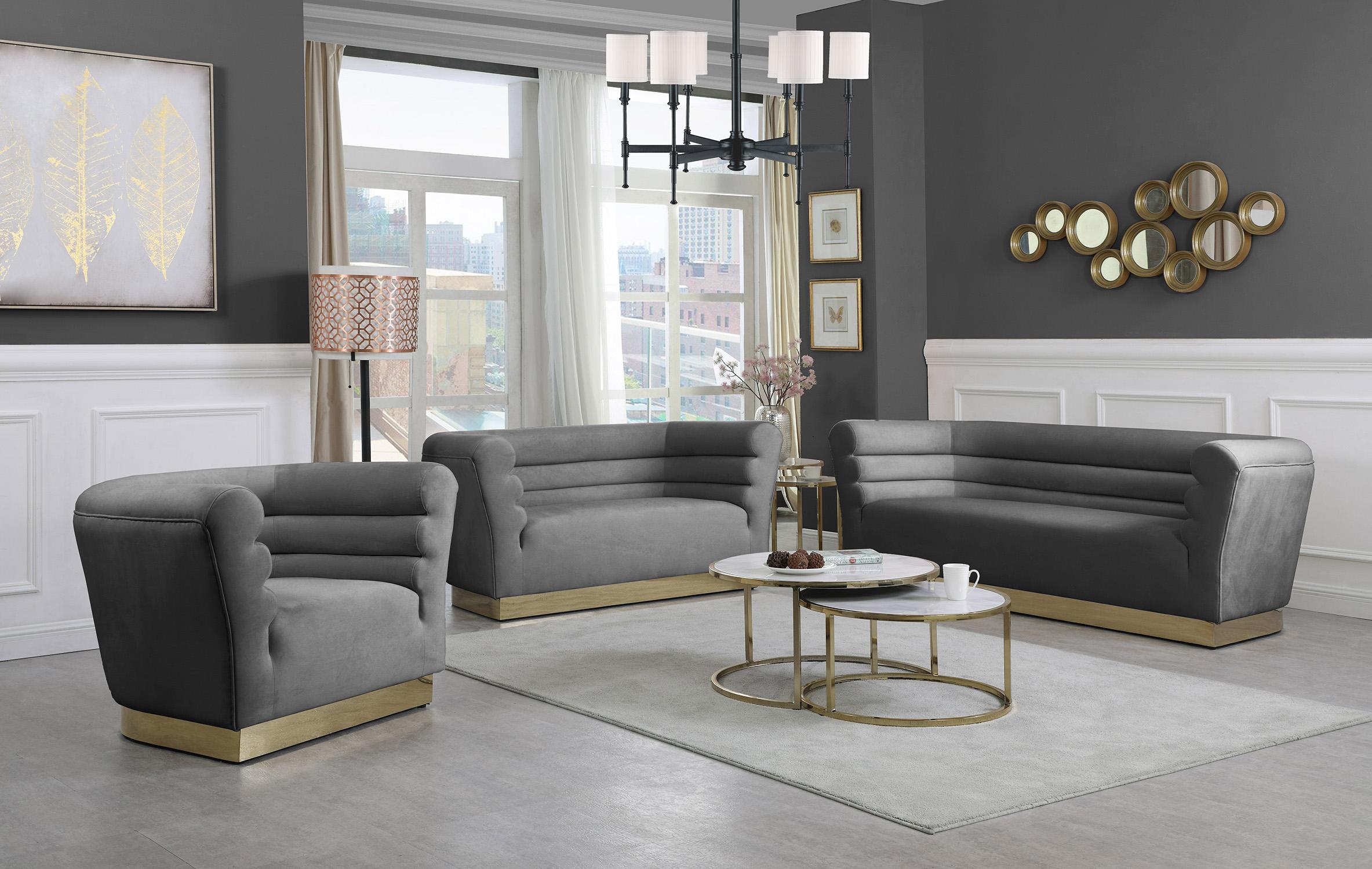 

    
 Order  Grey Velvet Channel Tufting Sofa Set 2P BELLINI 669Grey Meridian Contemporary
