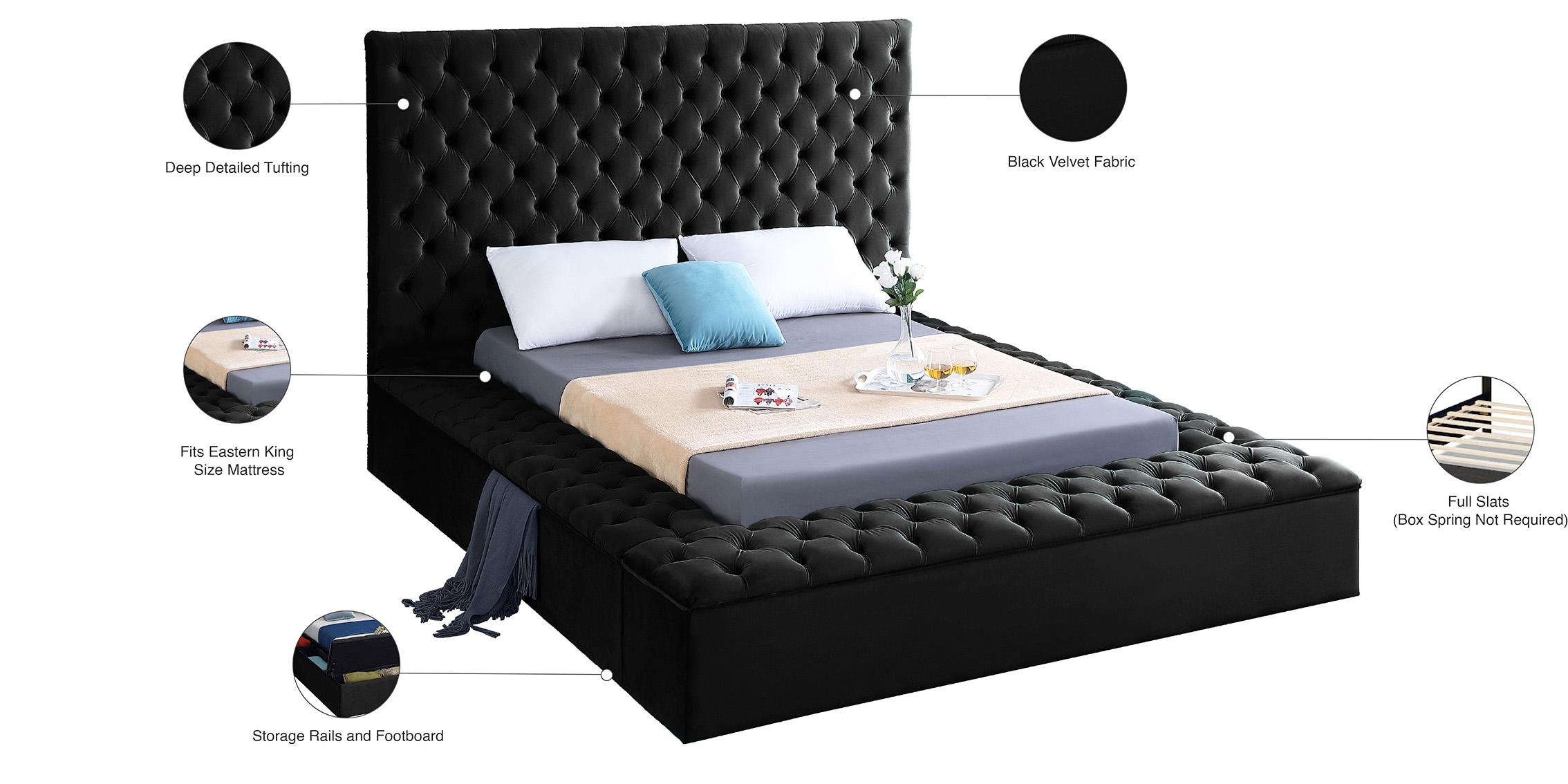 

    
 Order  Black Velvet Tufted Storage Queen Bed BLISS Meridian Contemporary Modern
