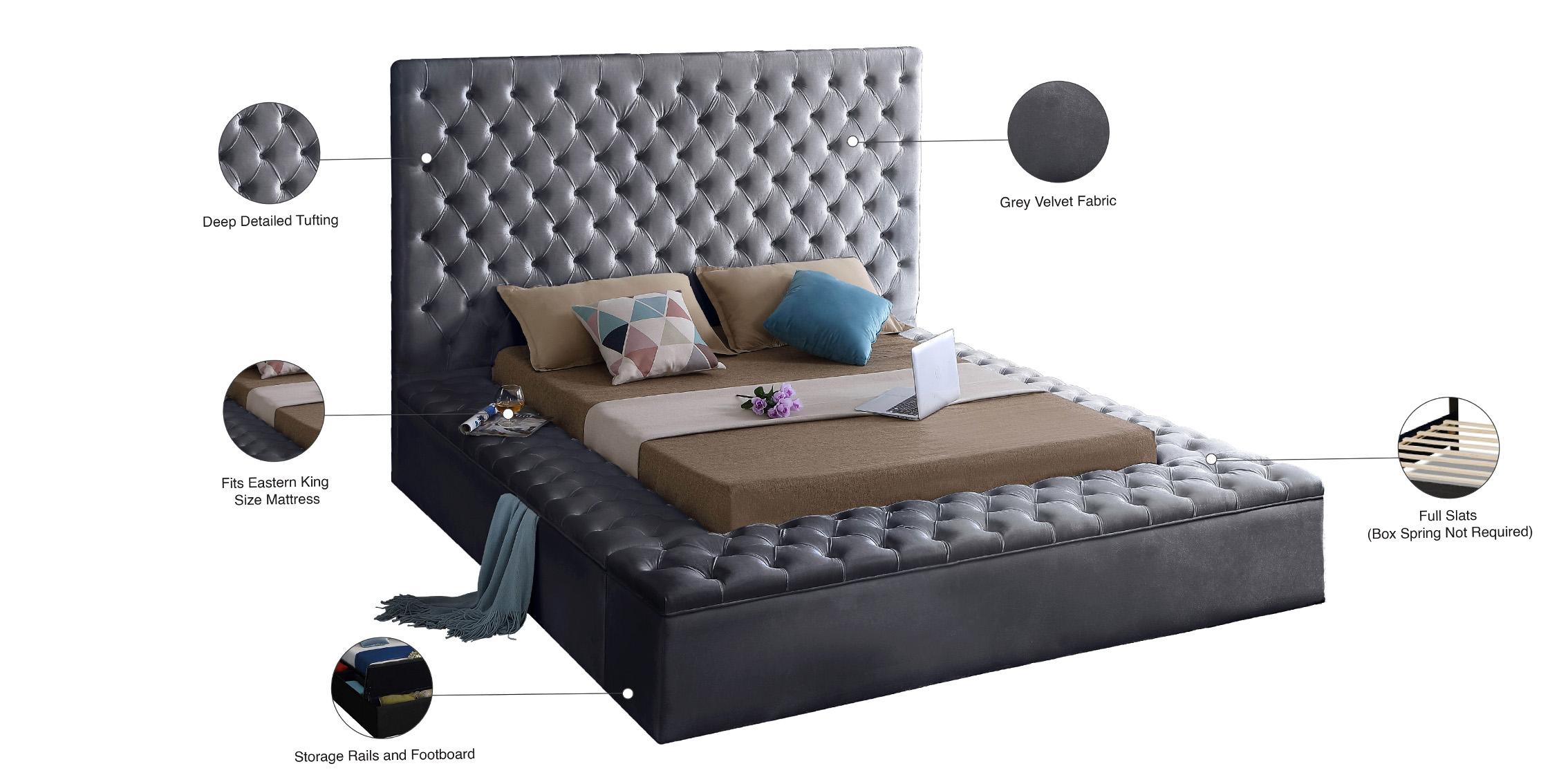 

    
 Order  Grey Velvet Tufted Storage King Bed BLISS Meridian Contemporary Modern
