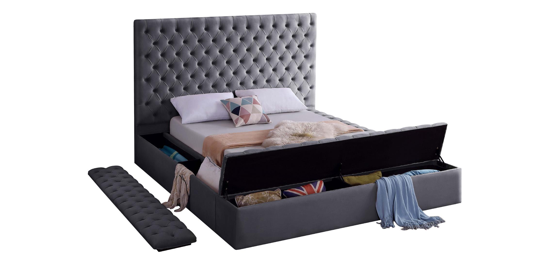 

        
647899946554Grey Velvet Tufted Storage King Bed BLISS Meridian Contemporary Modern
