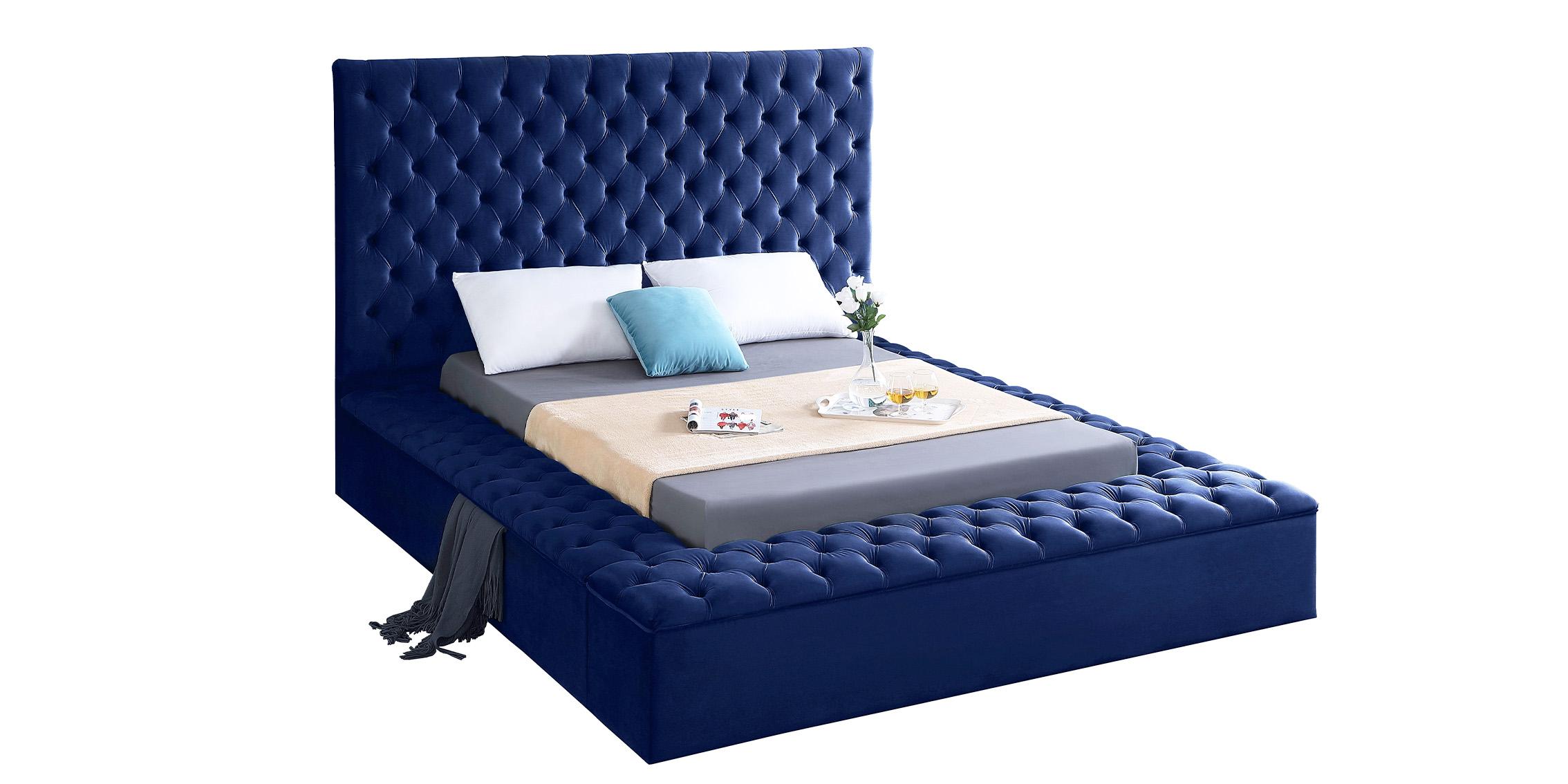 Contemporary, Modern Storage Bed BLISS BlissNavy-K in Navy blue Velvet