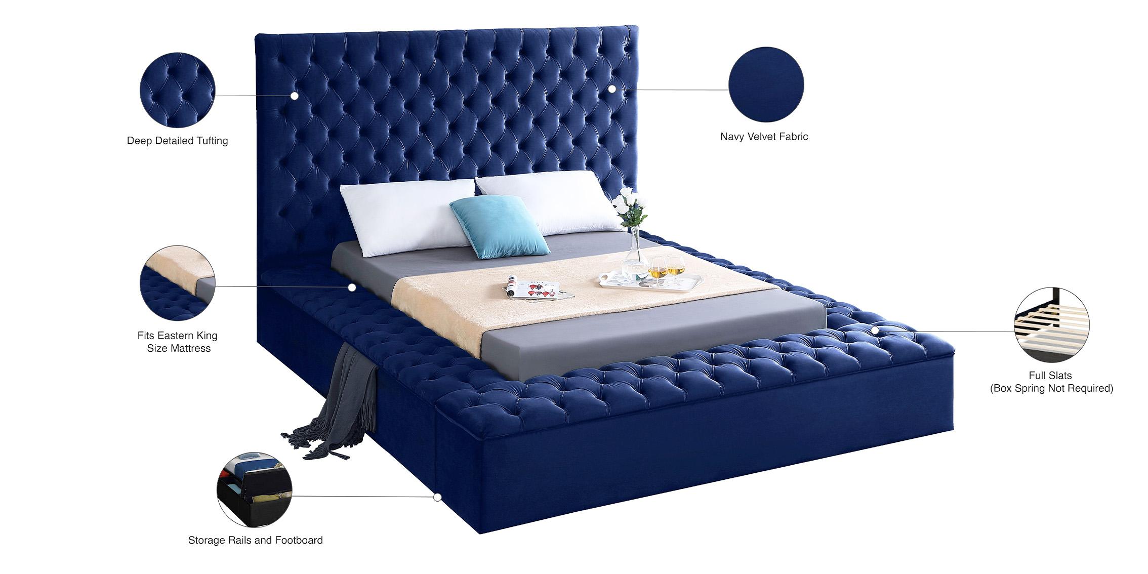 

    
 Order  Navy Velvet Tufted Storage King Bed BLISS Meridian Contemporary Modern
