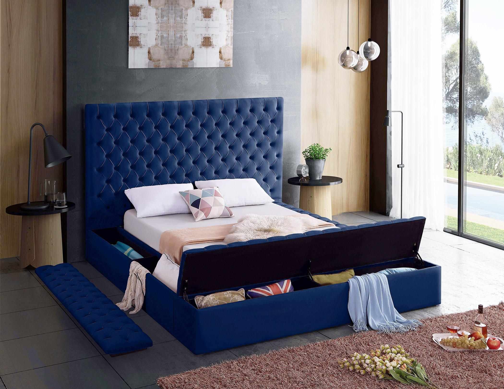 

        
Meridian Furniture BLISS Navy-Q Storage Bed Navy blue Velvet 00647899946561
