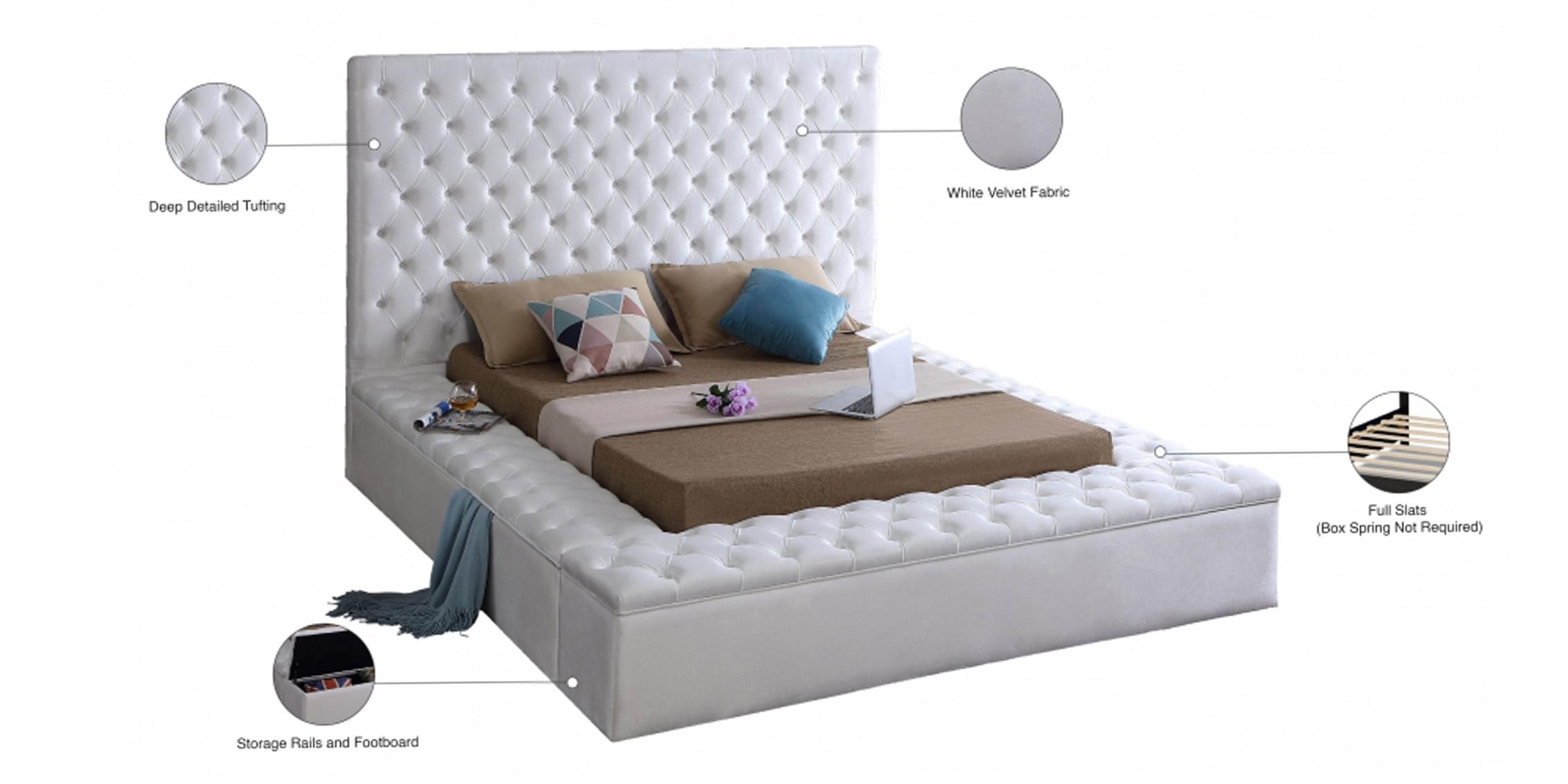 

    
 Order  White Velvet Tufted Storage King Bed BLISS Meridian Contemporary Modern
