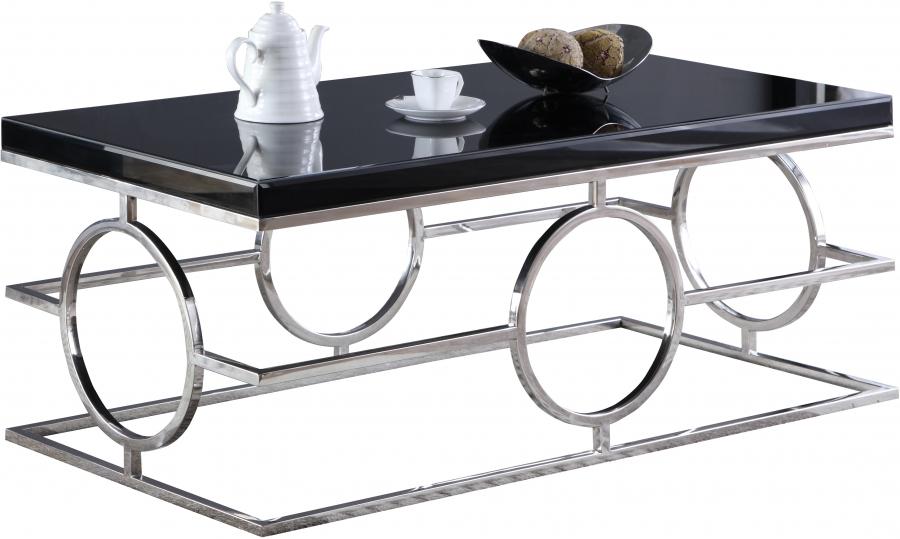 

    
Meridian Furniture 229 Brooke Black Glass Top Chrome Steel Coffee Table Set 3Pc
