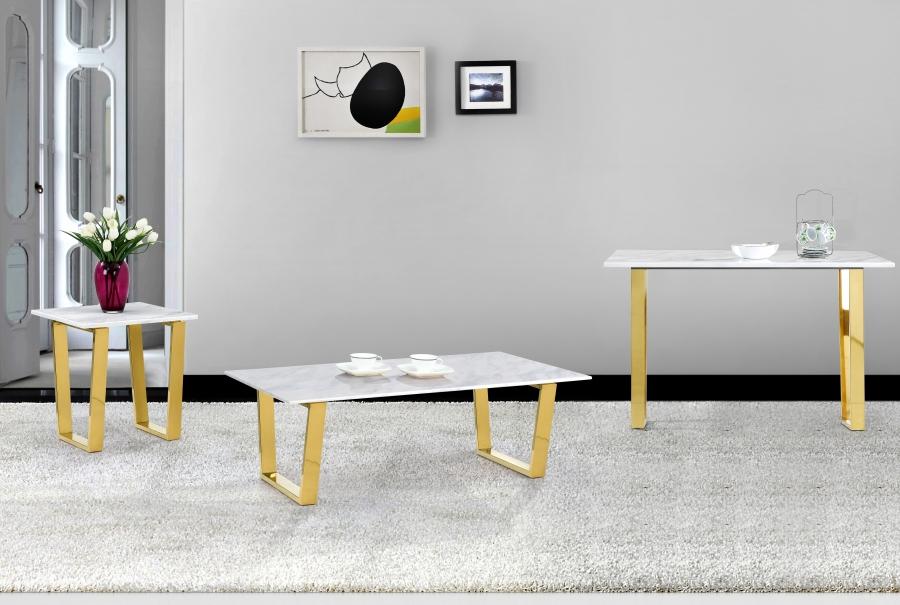 Contemporary, Modern Coffee Table Set Cameron 212-C-Set -3 212-C-Set -3 in Chrome, White, Gold Marble