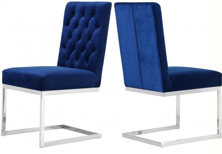 

    
Navy Velvet & Chrome Dining Chair Set 2Pcs Carlton 735Navy-C Meridian Modern
