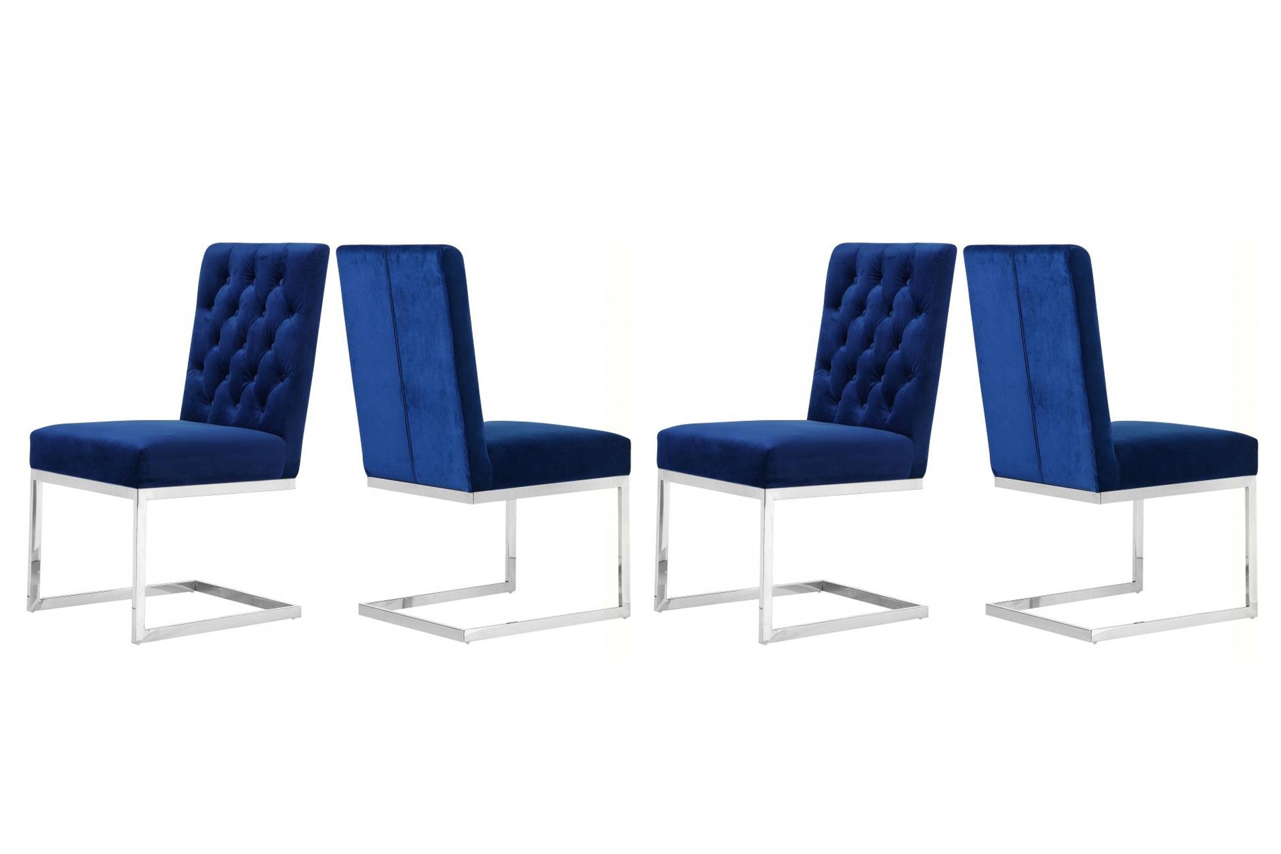 

    
Navy Velvet & Chrome Dining Chair Set 4Pcs Carlton 735Navy-C Meridian Modern
