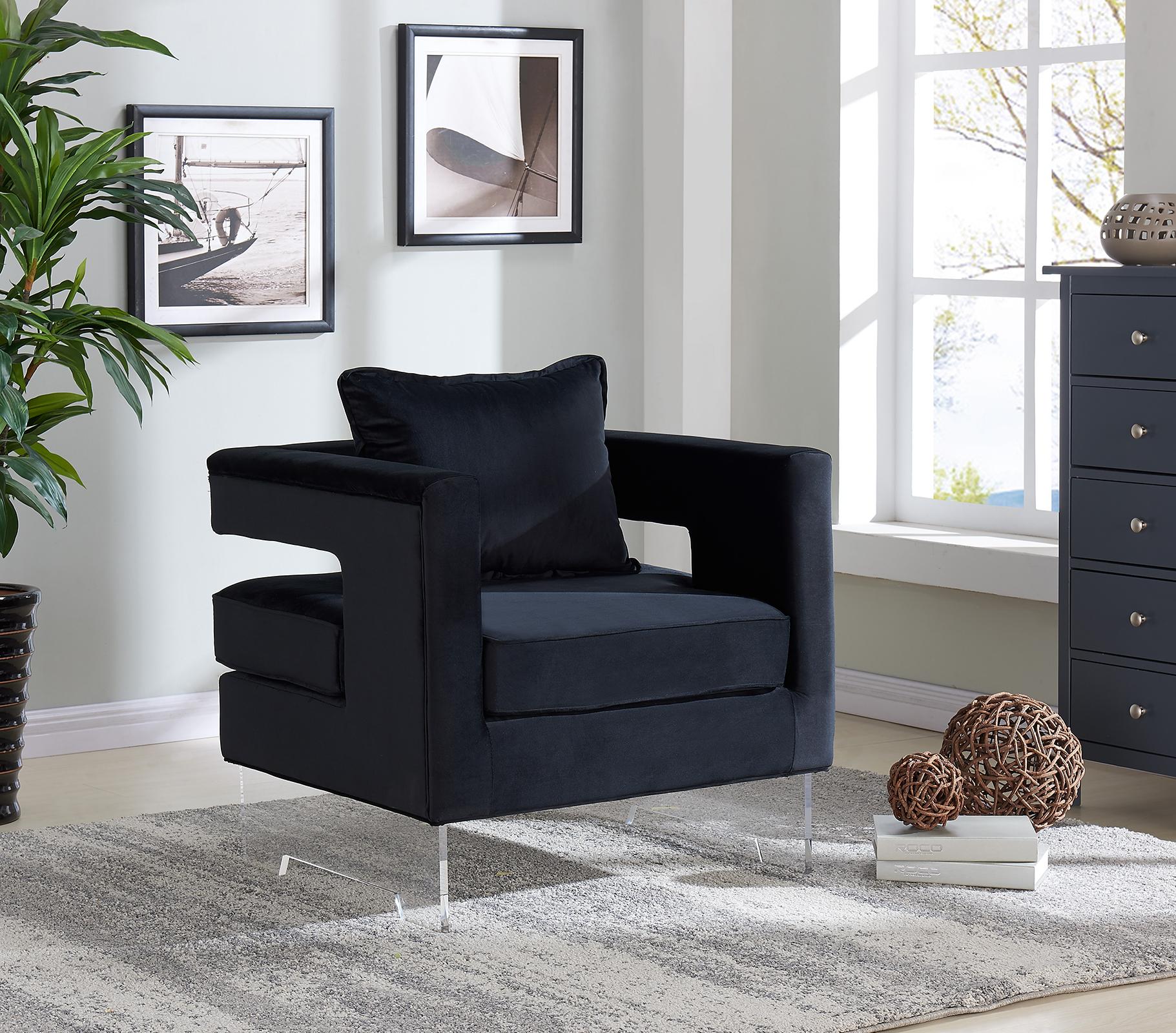 

    
Meridian Furniture Carson Contemporary Black Velvet Acrylic Legs Accent Chair
